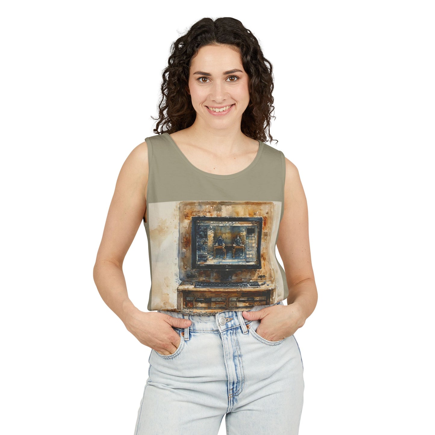 Classic business machine inspired Tank Top | Paint Art | Unisex Retro Graphic Tee for Tech Lovers, Summer Fashion, Gift for Nerds, Festival Wear, 80s Style
