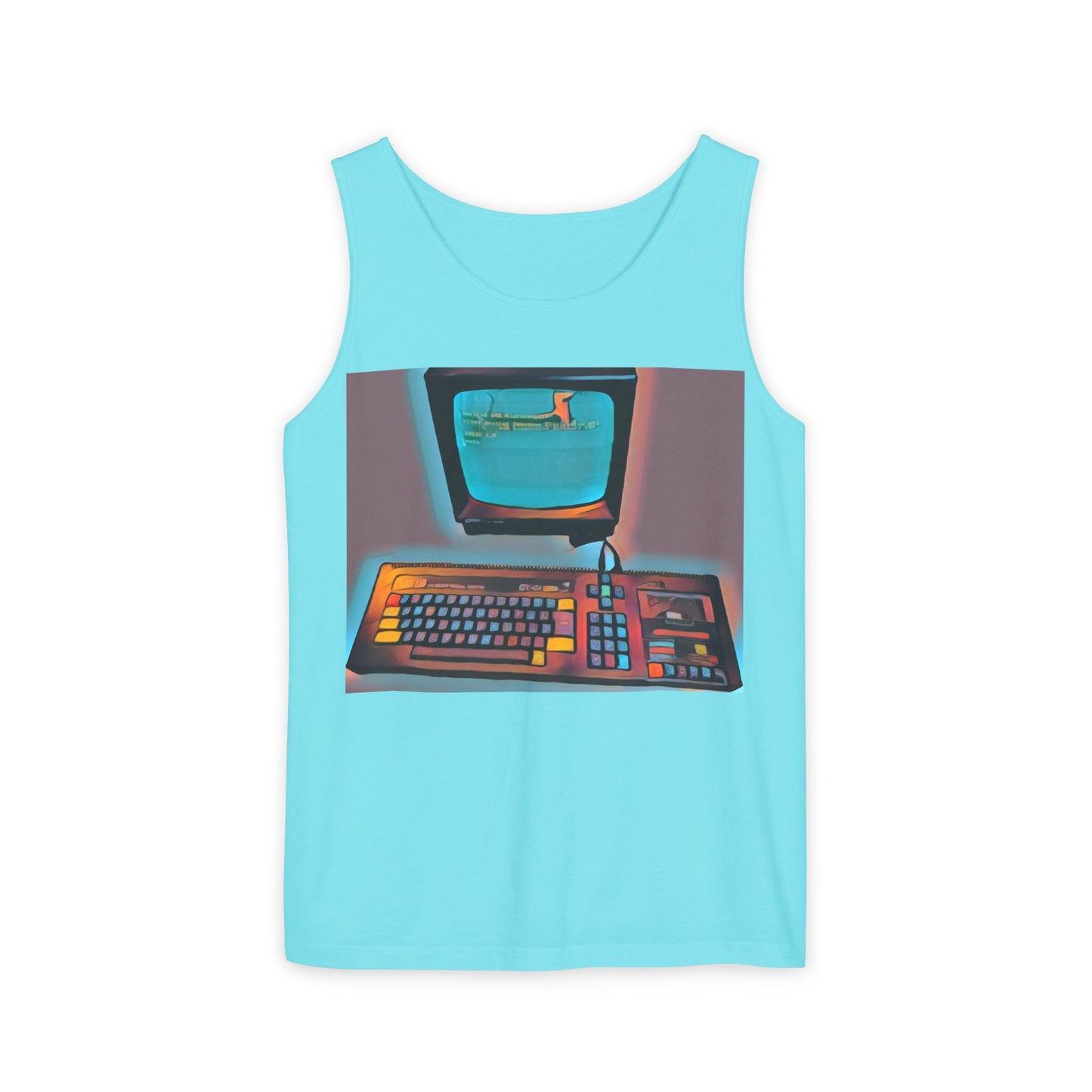 Classic 8 bit home computer inspired Tank Top | Print Art Color | Unisex Retro Graphic Tee for Tech Lovers, Summer Fashion, Gift for Nerds, Festival Wear, 80s Style