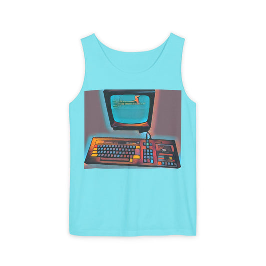 Classic 8 bit home computer inspired Tank Top | Print Art Color | Unisex Retro Graphic Tee for Tech Lovers, Summer Fashion, Gift for Nerds, Festival Wear, 80s Style