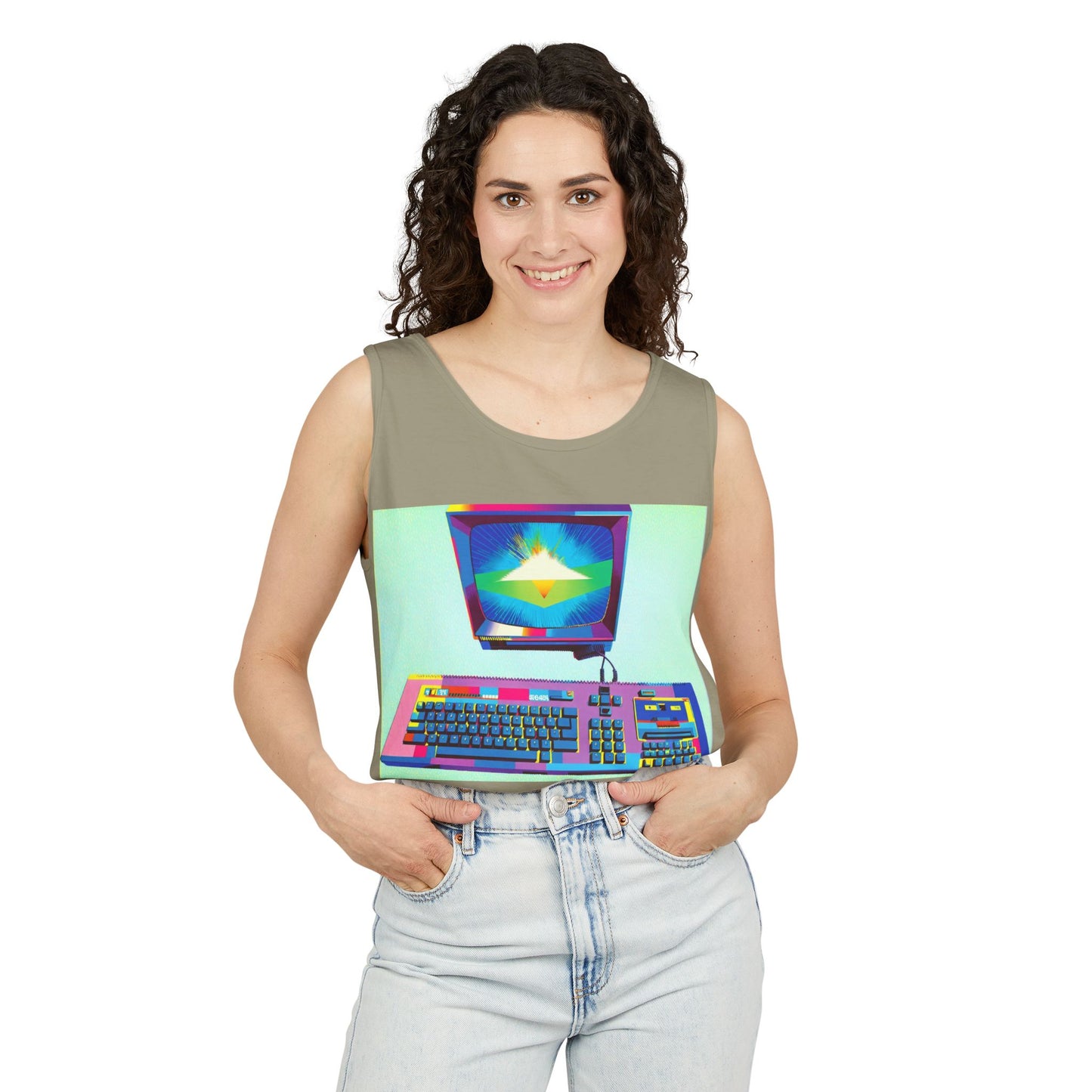 Classic 8 bit home computer inspired Tank Top | Multi-Color Art | Unisex Retro Graphic Tee for Tech Lovers, Summer Fashion, Gift for Nerds, Festival Wear, 80s Style