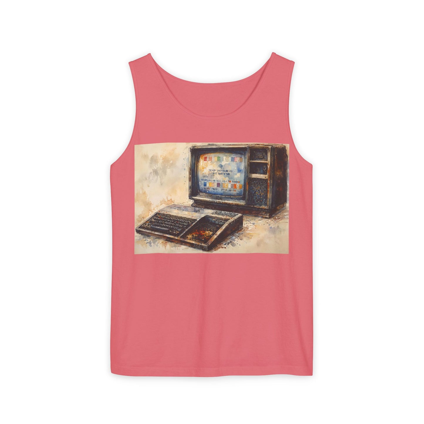 TI-99/4A Home Computer Inspired Tank Top | Oil Art Color | Unisex Retro Graphic Tee for Tech Lovers, Summer Fashion, Gift for Nerds, Festival Wear, 80s Style
