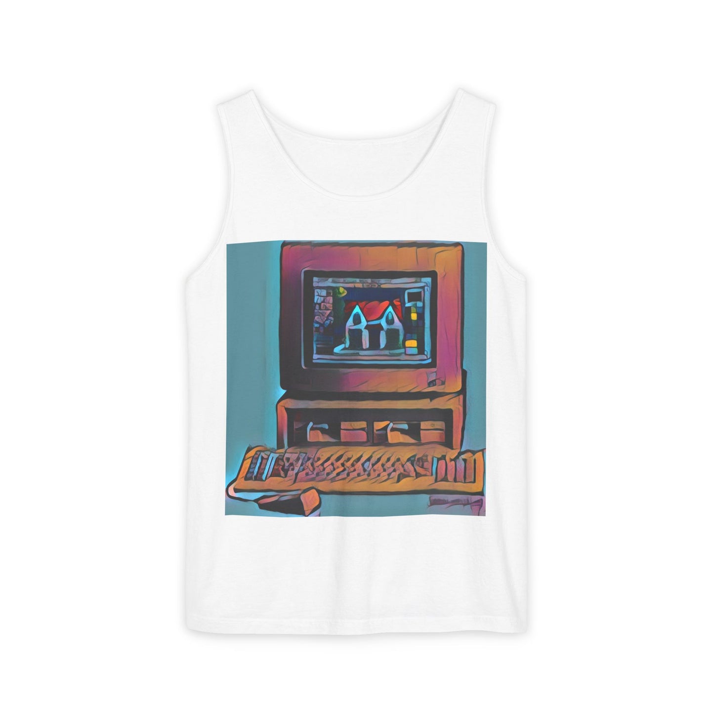 Classic business machine inspired Tank Top | Print Art Color | Unisex Retro Graphic Tee for Tech Lovers, Summer Fashion, Gift for Nerds, Festival Wear, 80s Style