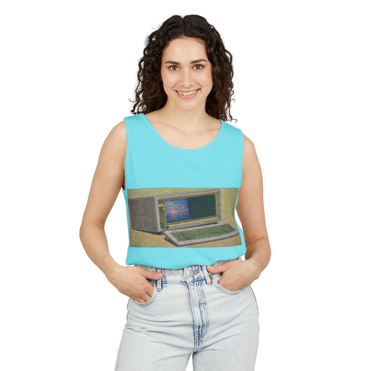 Classic Luggable PC Inspired Tank Top | Unisex Retro Graphic Tee for Tech Lovers, Summer Fashion, Gift for Nerds, Festival Wear, 80s Style