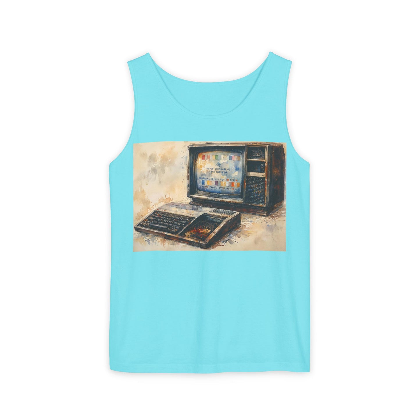 TI-99/4A Home Computer Inspired Tank Top | Oil Art Color | Unisex Retro Graphic Tee for Tech Lovers, Summer Fashion, Gift for Nerds, Festival Wear, 80s Style