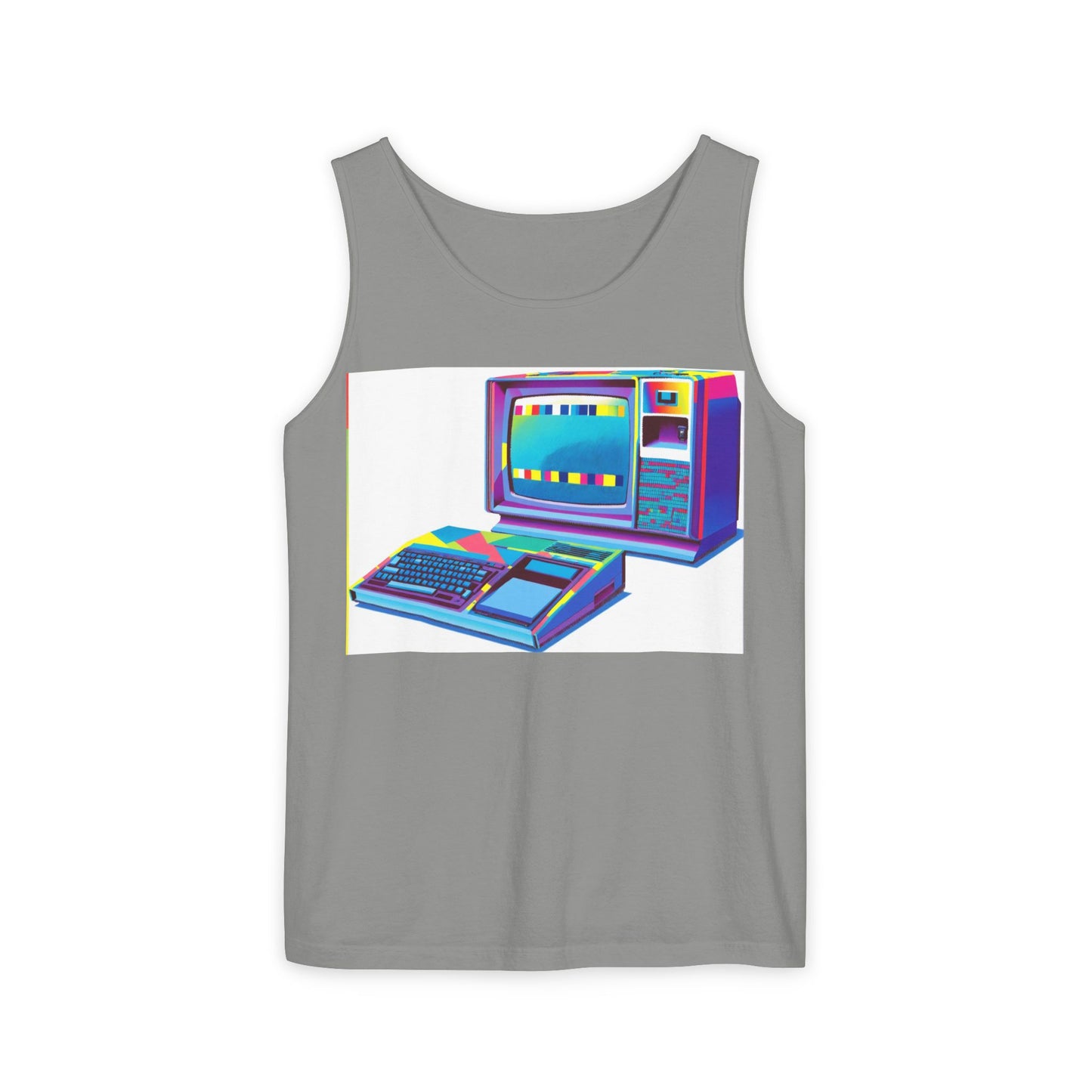 TI-99/4A Home Computer Inspired Tank Top | Multi-Color Modern Art | Unisex Retro Graphic Tee for Tech Lovers, Summer Fashion, Gift for Nerds, Festival Wear, 80s Style
