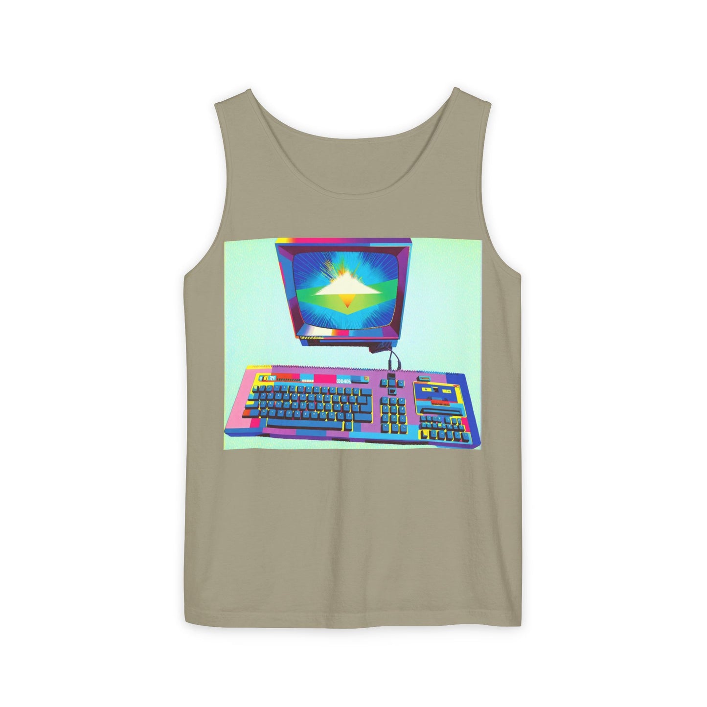 Classic 8 bit home computer inspired Tank Top | Multi-Color Art | Unisex Retro Graphic Tee for Tech Lovers, Summer Fashion, Gift for Nerds, Festival Wear, 80s Style