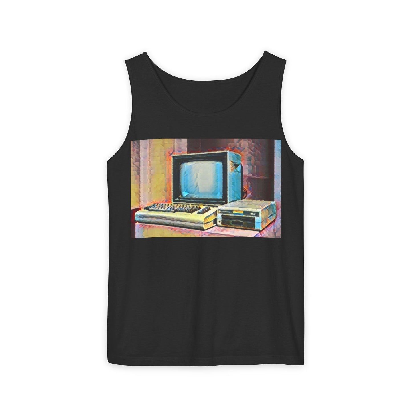 Classic 8 bit home computer inspired Tank Top | Spray Art Color | Unisex Retro Graphic Tee for Tech Lovers, Summer Fashion, Gift for Nerds, Festival Wear, 80s Style