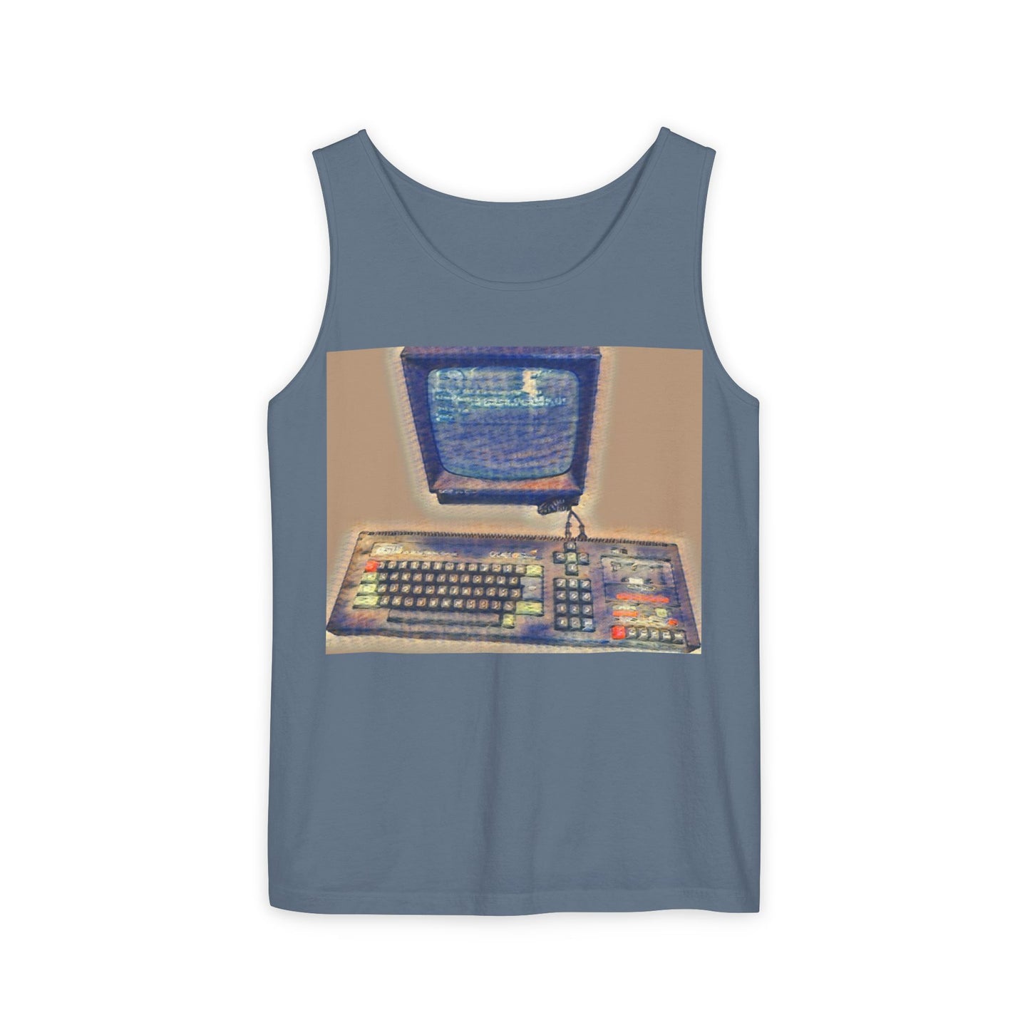 Classic 8 bit home computer inspired Tank Top | Sand Art Color | Unisex Retro Graphic Tee for Tech Lovers, Summer Fashion, Gift for Nerds, Festival Wear, 80s Style
