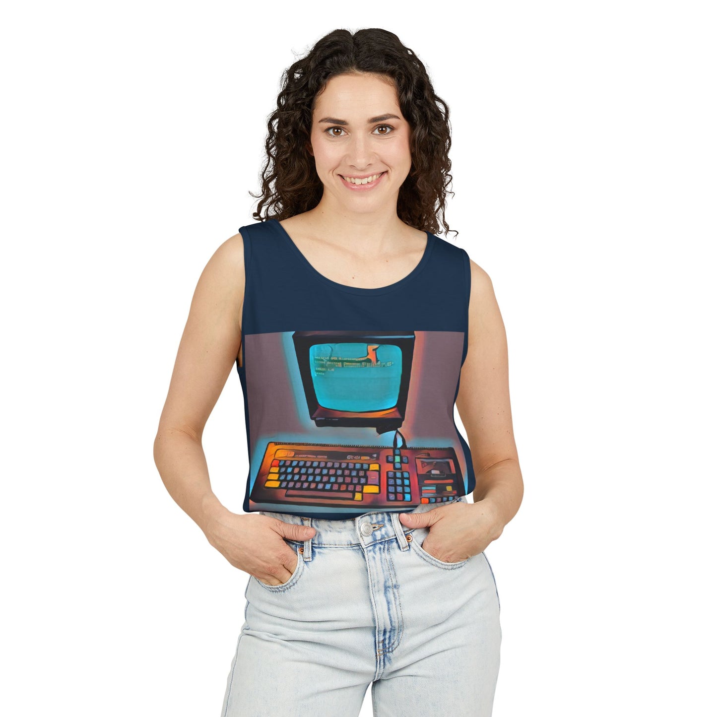 Classic 8 bit home computer inspired Tank Top | Print Art Color | Unisex Retro Graphic Tee for Tech Lovers, Summer Fashion, Gift for Nerds, Festival Wear, 80s Style