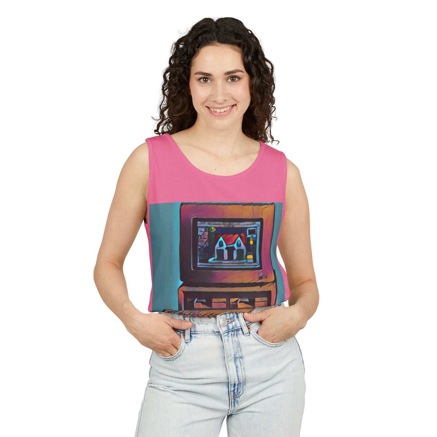 Classic business machine inspired Tank Top | Print Art Color | Unisex Retro Graphic Tee for Tech Lovers, Summer Fashion, Gift for Nerds, Festival Wear, 80s Style