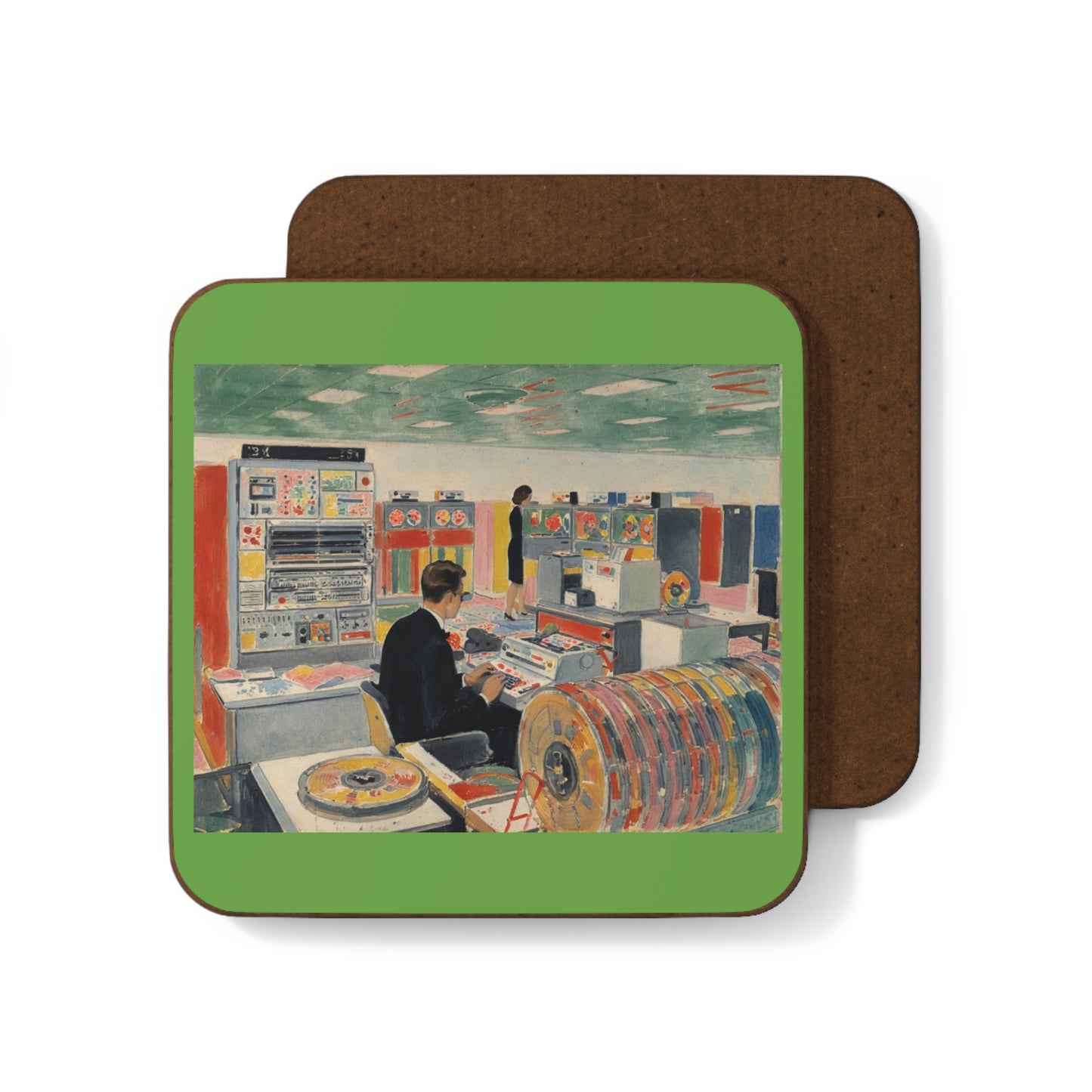 Classic Mainframe in Light Green Hardboard Coaster in Paint Art Color for Tech Enthusiast & Creatives