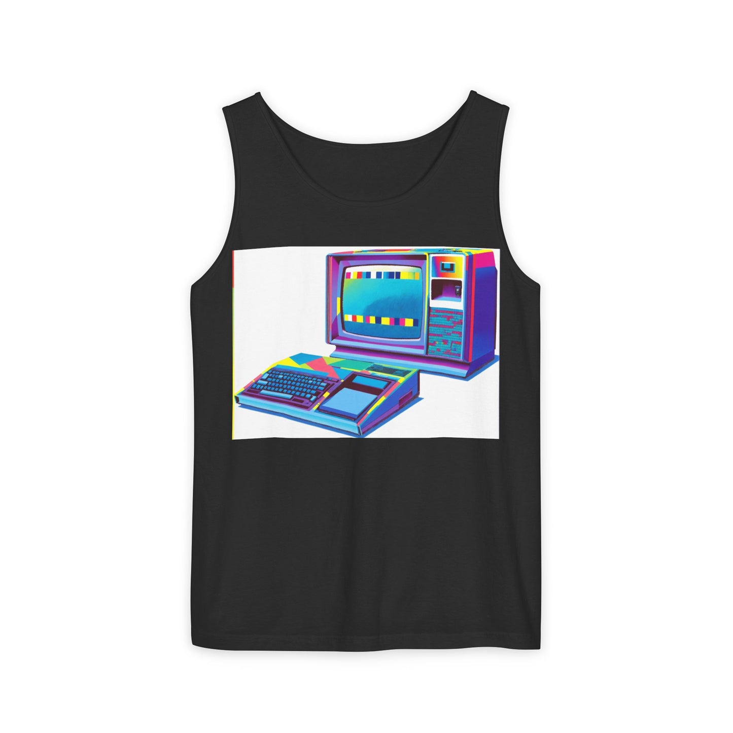 TI-99/4A Home Computer Inspired Tank Top | Multi-Color Modern Art | Unisex Retro Graphic Tee for Tech Lovers, Summer Fashion, Gift for Nerds, Festival Wear, 80s Style