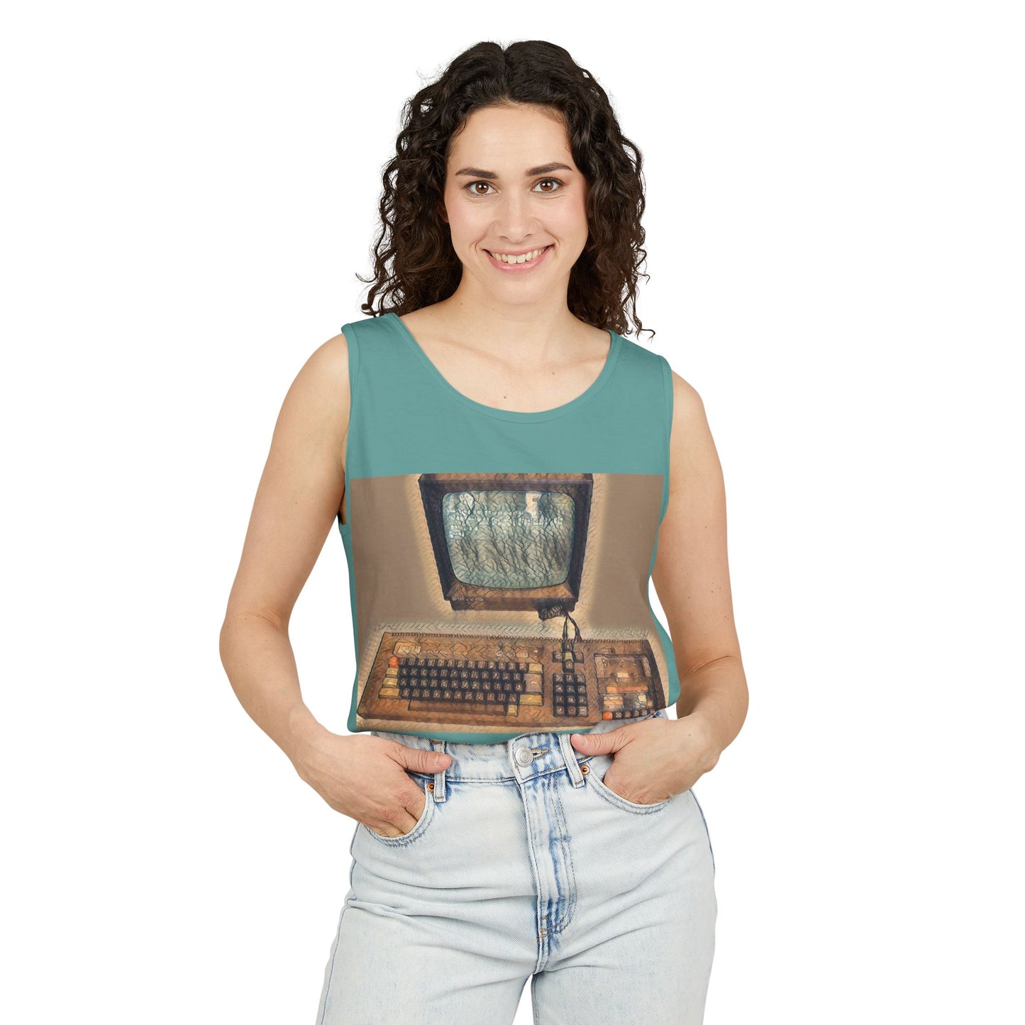 Classic 8 bit home computer inspired Tank Top | Faded Art Color | Unisex Retro Graphic Tee for Tech Lovers, Summer Fashion, Gift for Nerds, Festival Wear, 80s Style