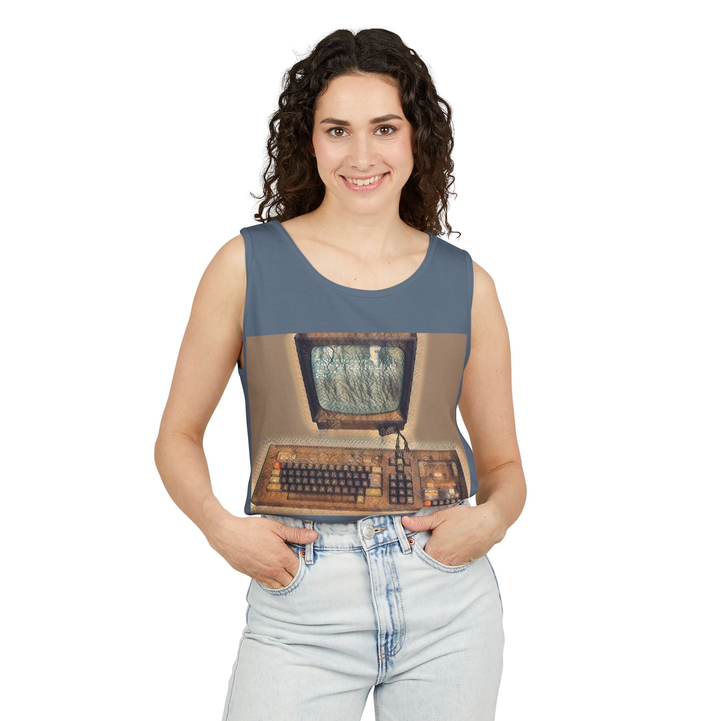 Classic 8 bit home computer inspired Tank Top | Faded Art Color | Unisex Retro Graphic Tee for Tech Lovers, Summer Fashion, Gift for Nerds, Festival Wear, 80s Style