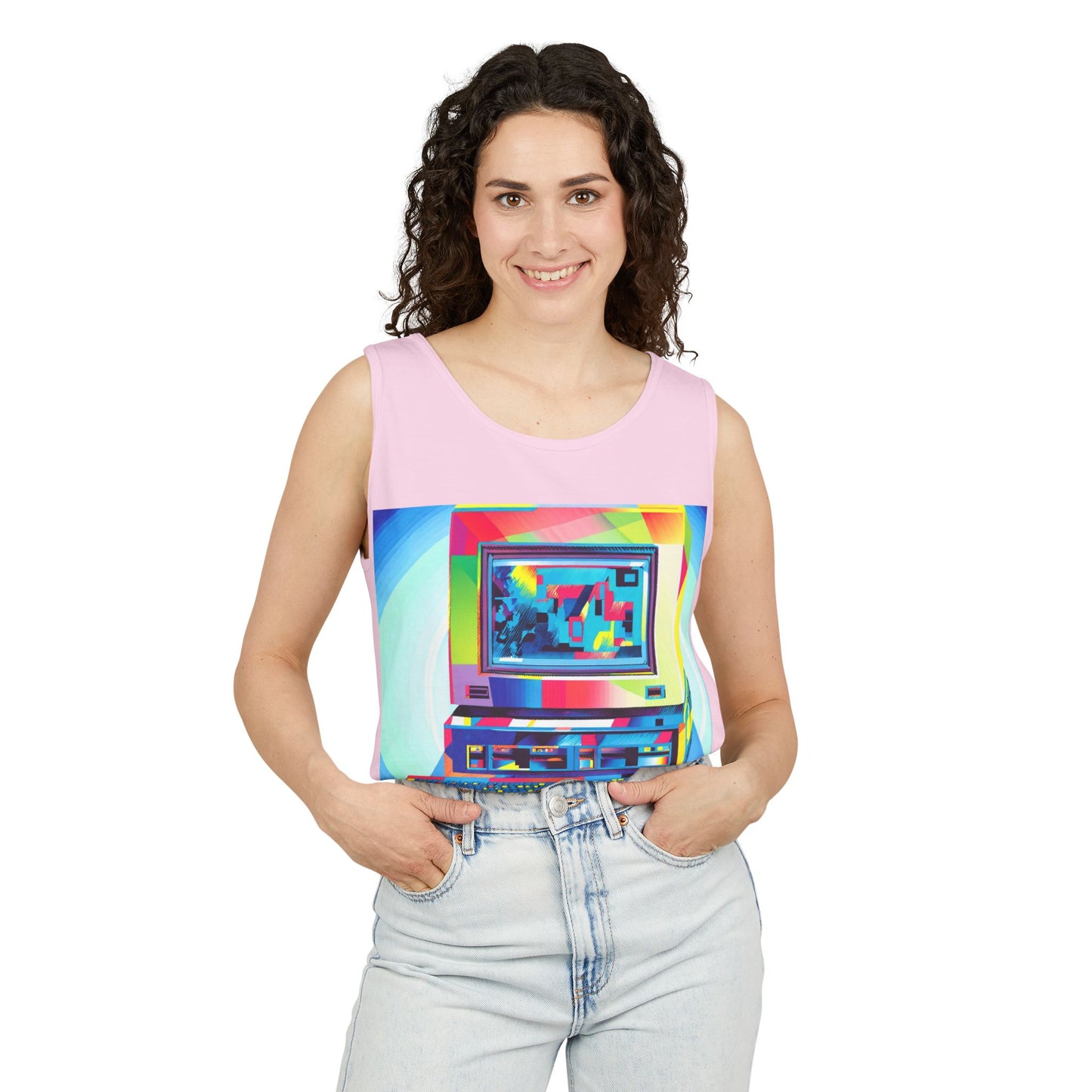 Classic business machine inspired Tank Top | Multi-Color Art | Unisex Retro Graphic Tee for Tech Lovers, Summer Fashion, Gift for Nerds, Festival Wear, 80s Style