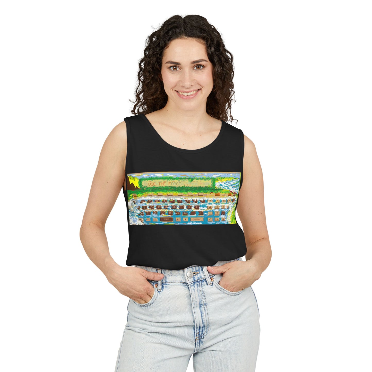 Pocket Computer Inspired Tank Top | Unisex Retro Graphic Tee for Tech Lovers, Summer Fashion, Gift for Nerds, Festival Wear, 80s Style