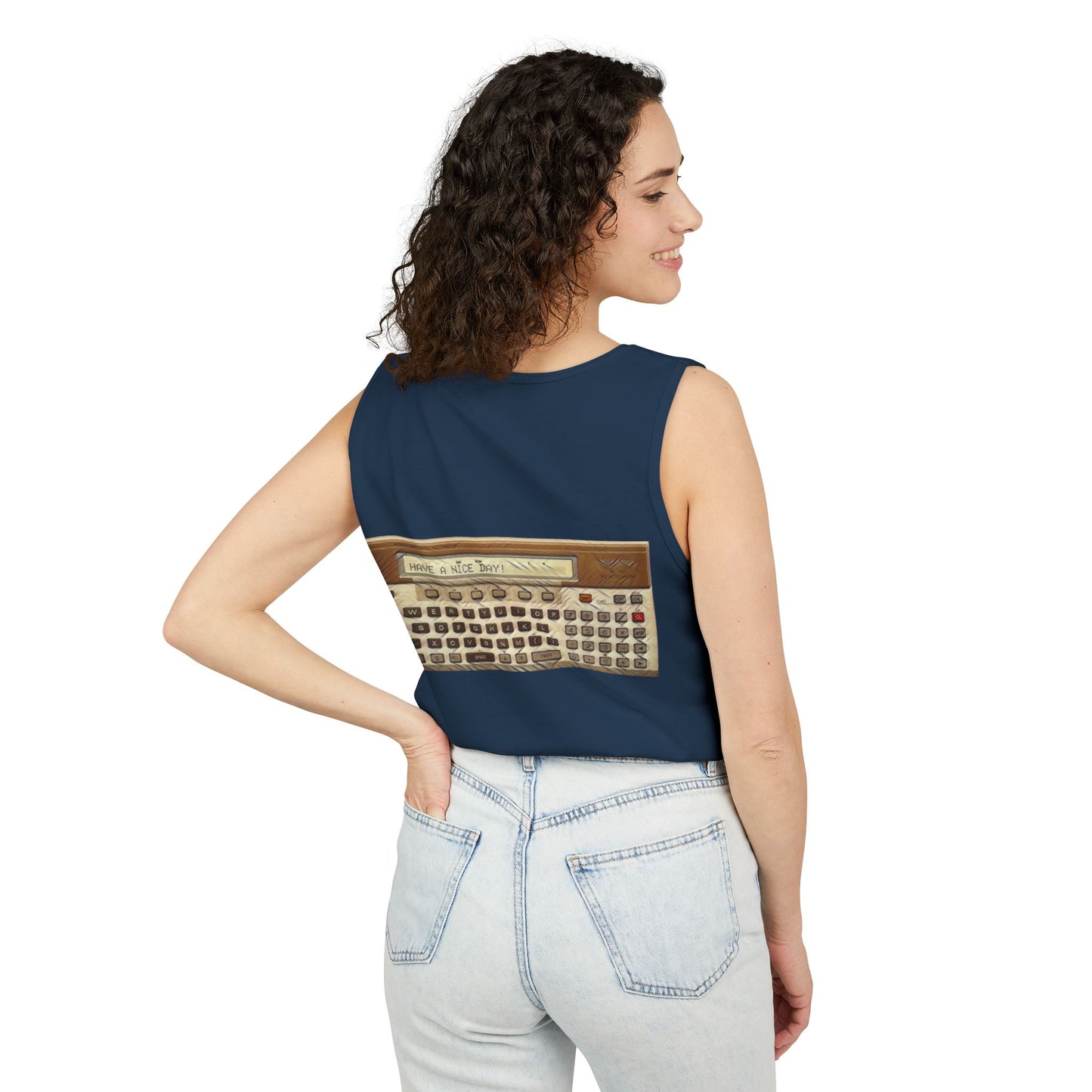 Pocket Computer Inspired Tank Top | Unisex Retro Graphic Tee for Tech Lovers, Summer Fashion, Gift for Nerds, Festival Wear, 80s Style