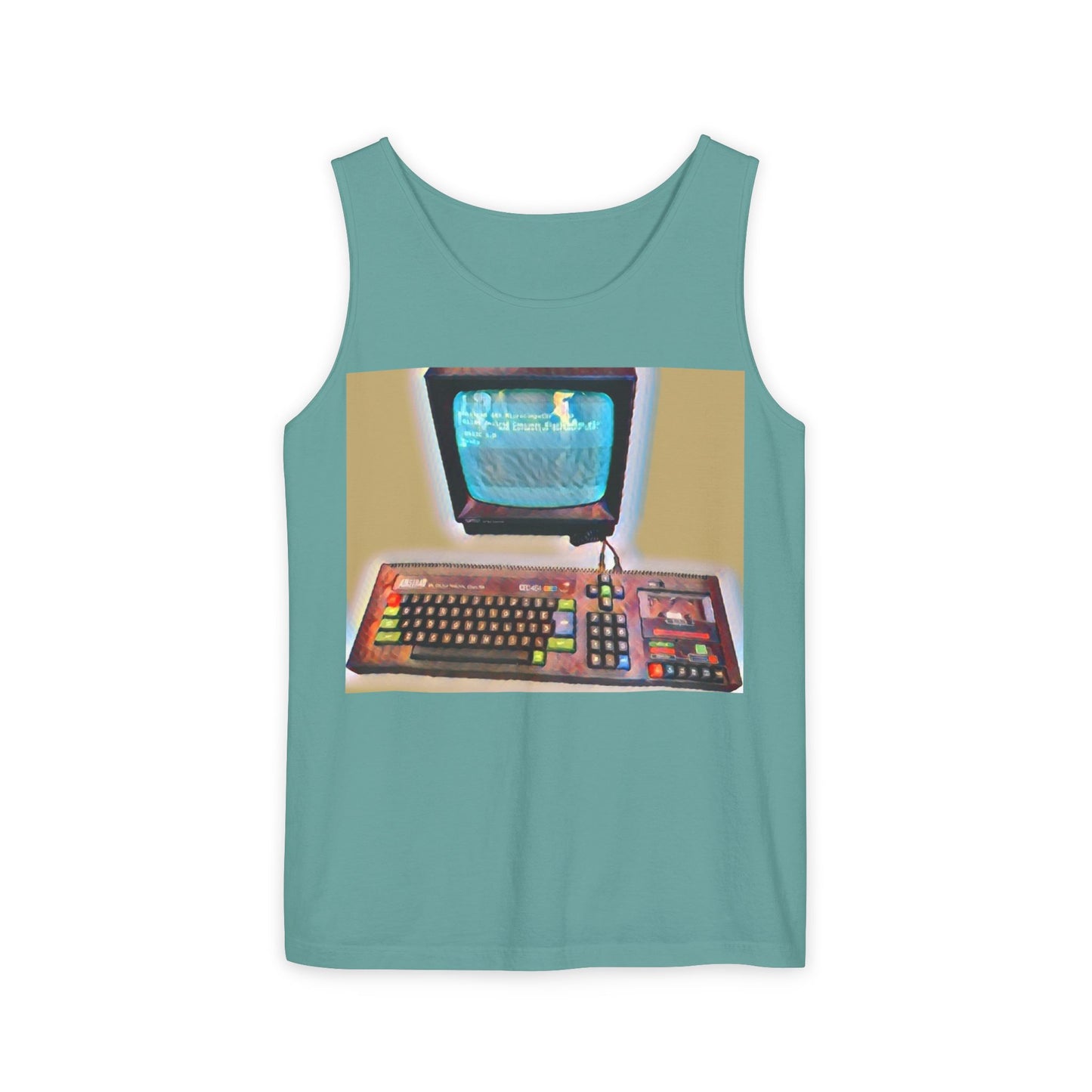 Classic 8 bit home computer inspired Tank Top | Color Print Art | Unisex Retro Graphic Tee for Tech Lovers, Summer Fashion, Gift for Nerds, Festival Wear, 80s Style