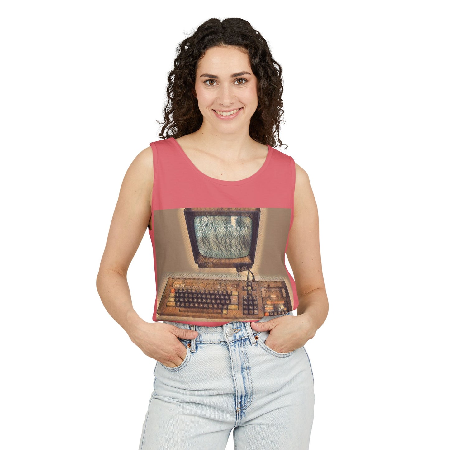 Classic 8 bit home computer inspired Tank Top | Faded Art Color | Unisex Retro Graphic Tee for Tech Lovers, Summer Fashion, Gift for Nerds, Festival Wear, 80s Style