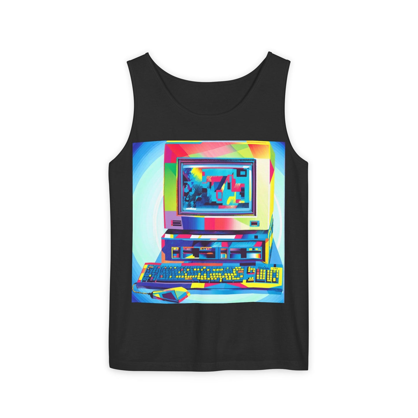 Classic business machine inspired Tank Top | Multi-Color Art | Unisex Retro Graphic Tee for Tech Lovers, Summer Fashion, Gift for Nerds, Festival Wear, 80s Style