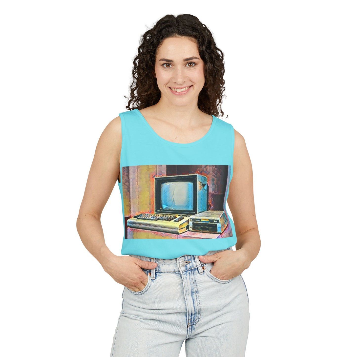 Classic 8 bit home computer inspired Tank Top | Spray Art Color | Unisex Retro Graphic Tee for Tech Lovers, Summer Fashion, Gift for Nerds, Festival Wear, 80s Style