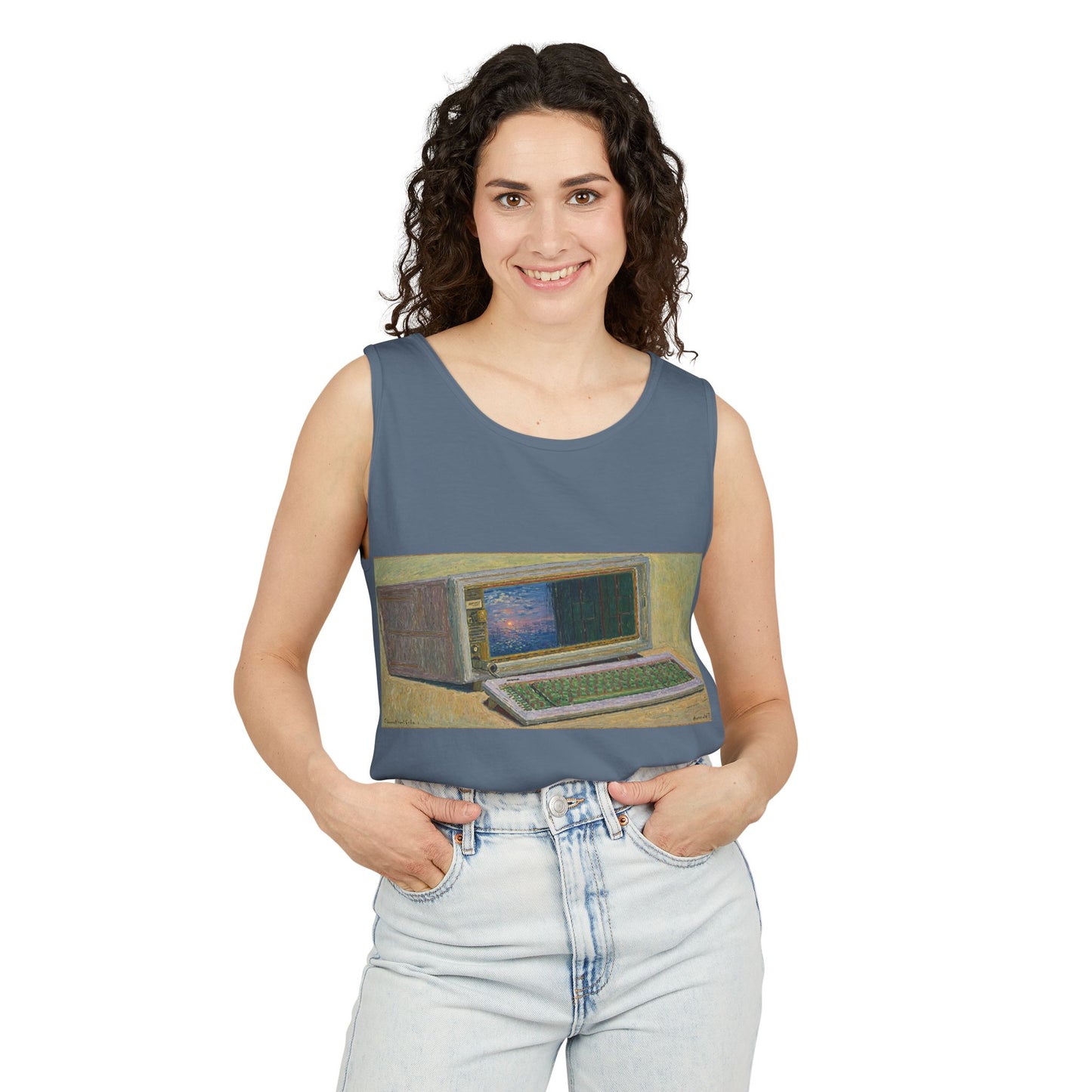 Classic Luggable PC Inspired Tank Top | Unisex Retro Graphic Tee for Tech Lovers, Summer Fashion, Gift for Nerds, Festival Wear, 80s Style