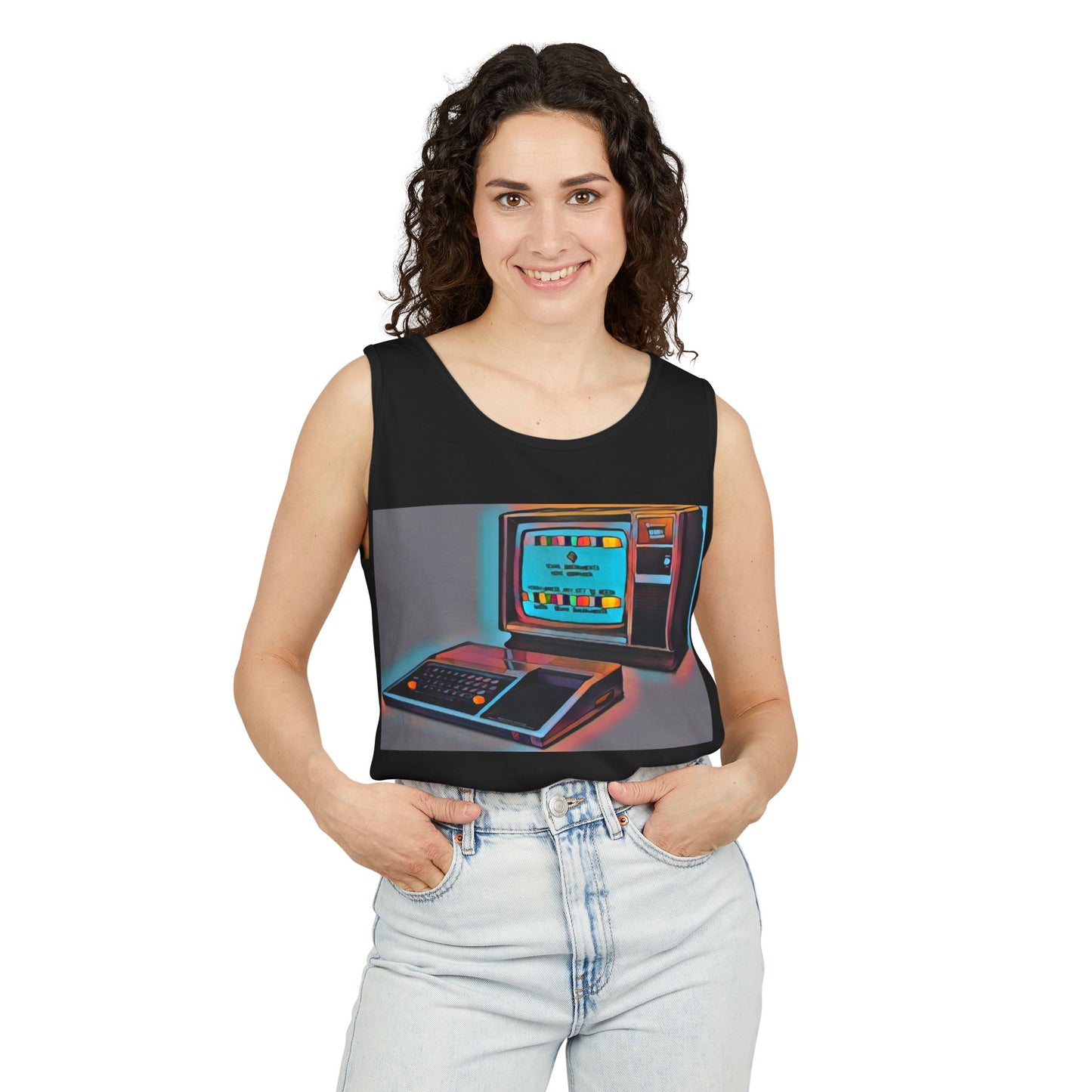 TI-99/4A Computer Inspired Tank Top | Print Art Color | Unisex Retro Graphic Tee for Tech Lovers, Summer Fashion, Gift for Nerds, Festival Wear, 80s Style