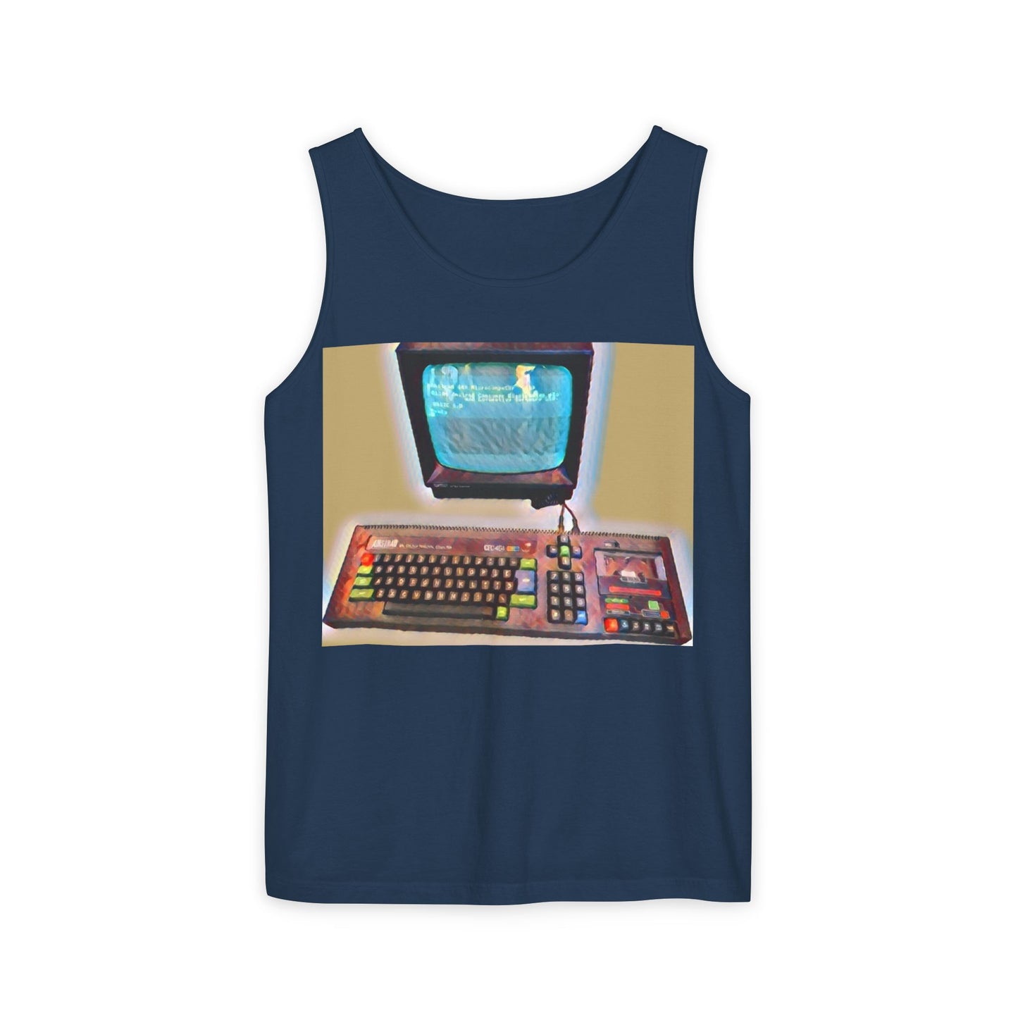 Classic 8 bit home computer inspired Tank Top | Color Print Art | Unisex Retro Graphic Tee for Tech Lovers, Summer Fashion, Gift for Nerds, Festival Wear, 80s Style