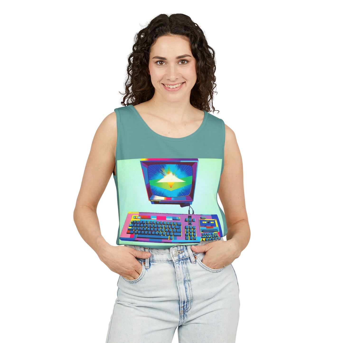 Classic 8 bit home computer inspired Tank Top | Multi-Color Art | Unisex Retro Graphic Tee for Tech Lovers, Summer Fashion, Gift for Nerds, Festival Wear, 80s Style