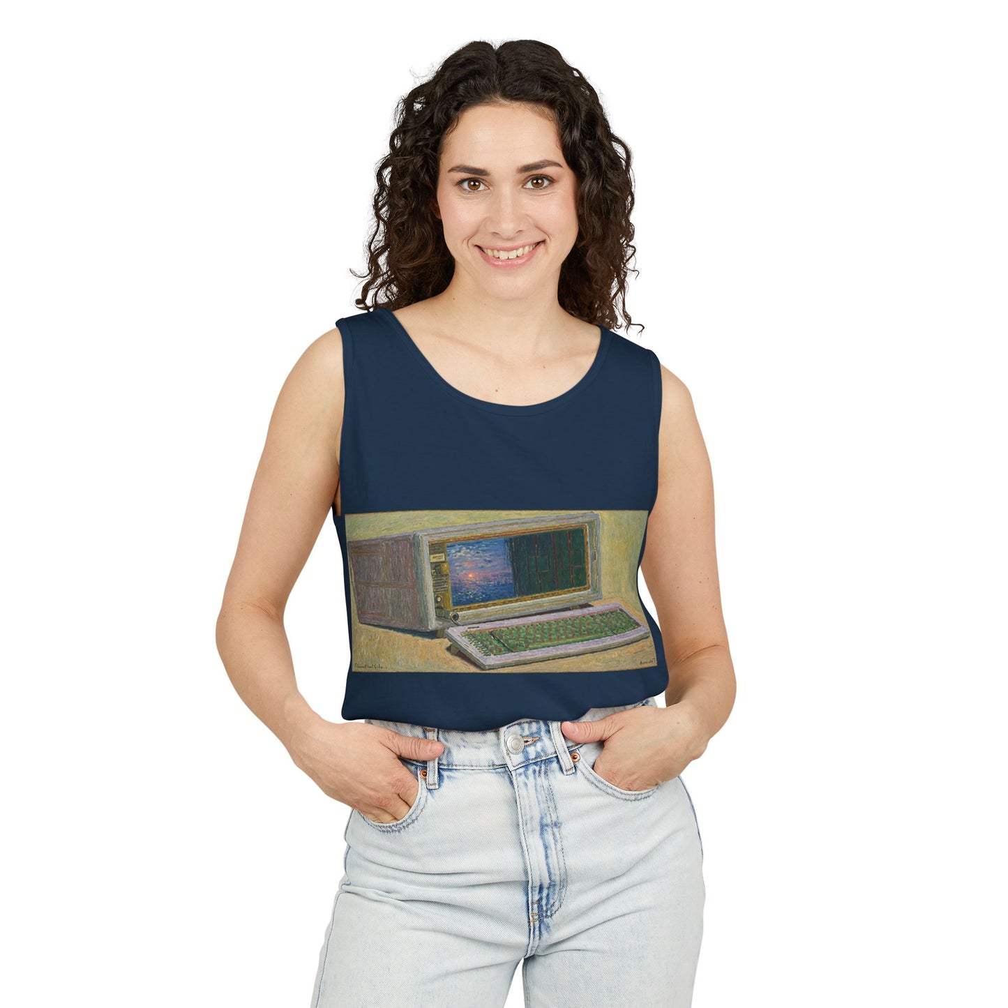 Classic Luggable PC Inspired Tank Top | Unisex Retro Graphic Tee for Tech Lovers, Summer Fashion, Gift for Nerds, Festival Wear, 80s Style