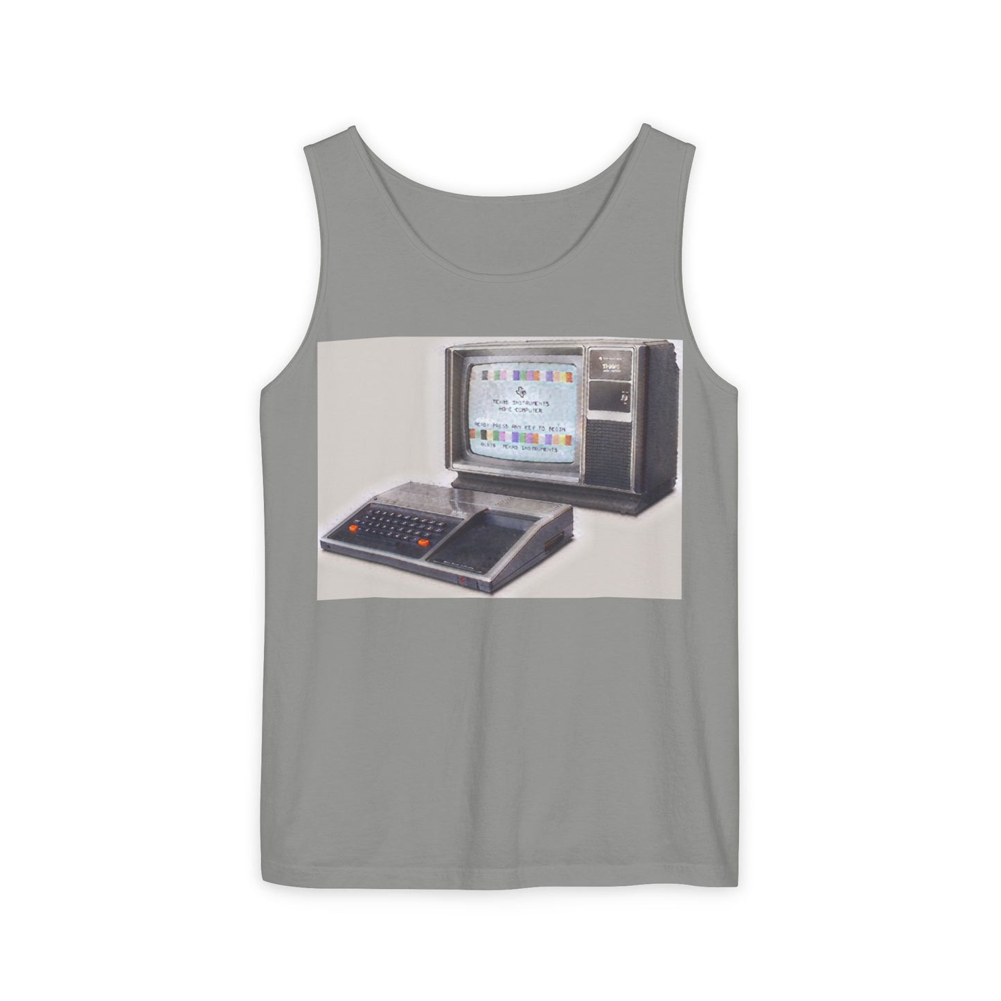 TI-99/4A Home Computer Inspired Tank Top | Matt Art Color | Unisex Retro Graphic Tee for Tech Lovers, Summer Fashion, Gift for Nerds, Festival Wear, 80s Style
