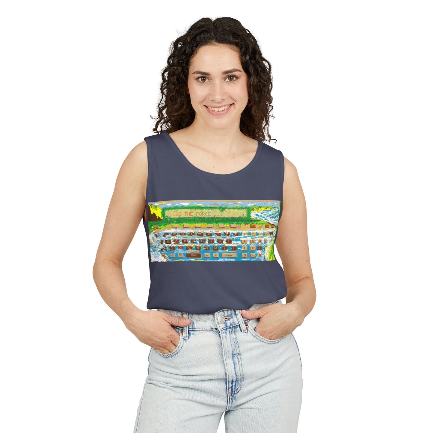 Pocket Computer Inspired Tank Top | Unisex Retro Graphic Tee for Tech Lovers, Summer Fashion, Gift for Nerds, Festival Wear, 80s Style