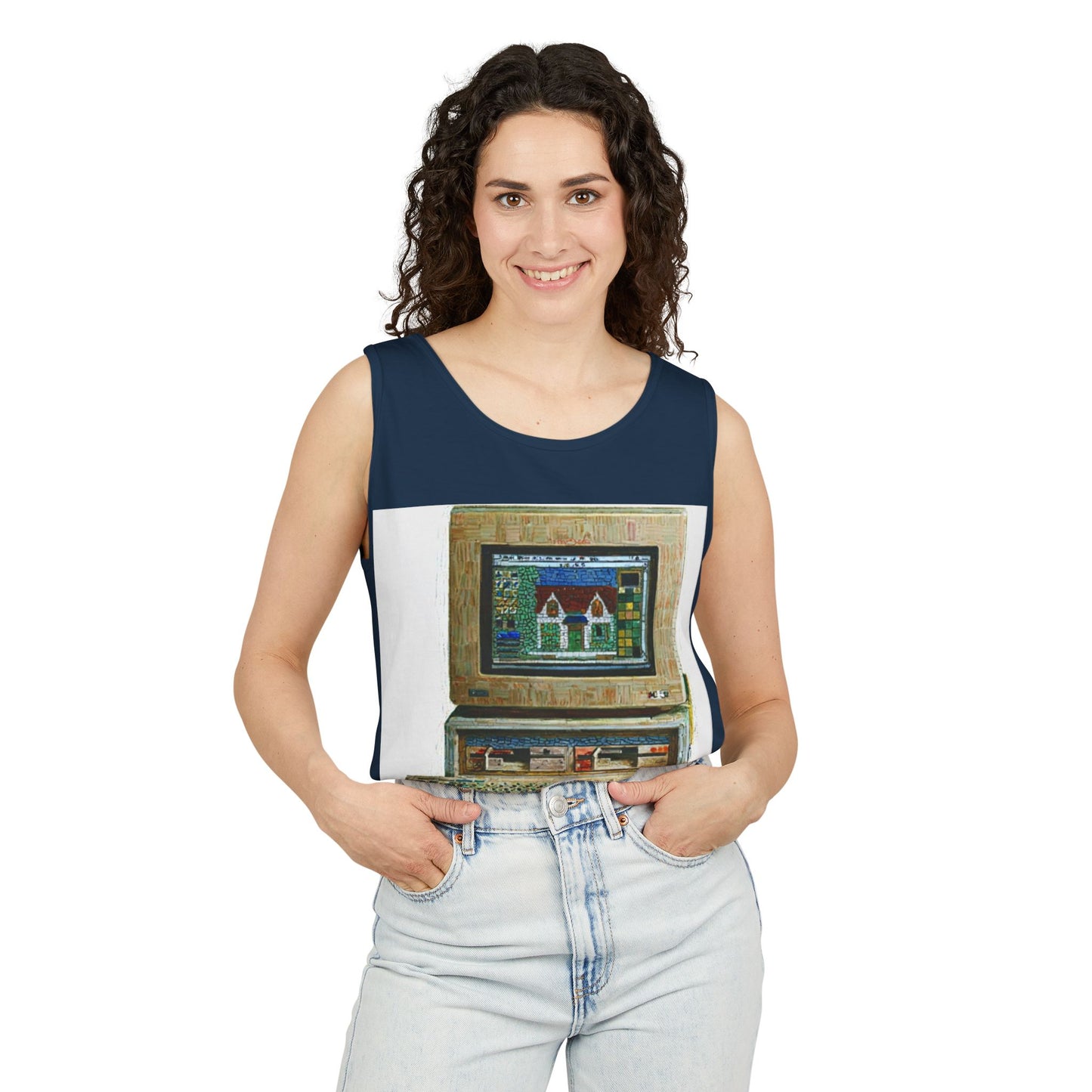 Classic business machine inspired Tank Top | Mosaic Art Color | Unisex Retro Graphic Tee for Tech Lovers, Summer Fashion, Gift for Nerds, Festival Wear, 80s Style