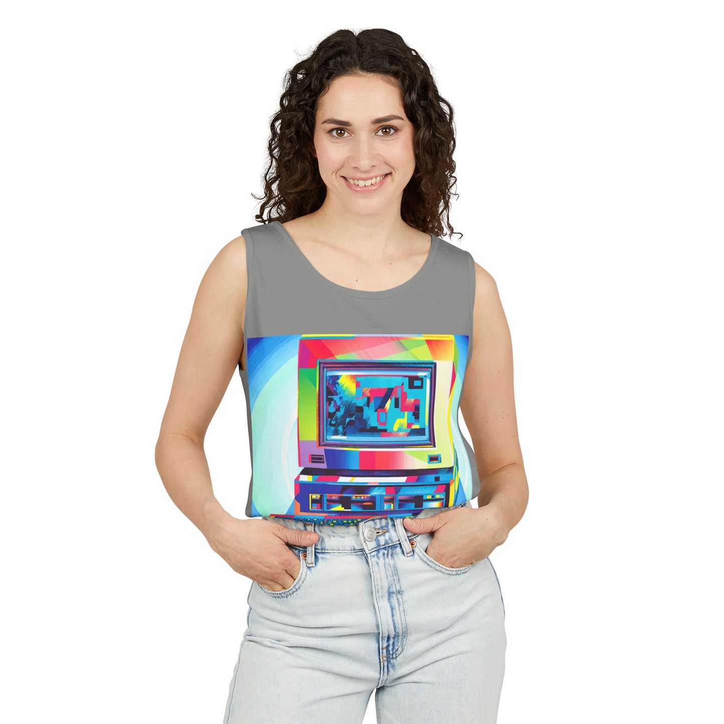 Classic business machine inspired Tank Top | Multi-Color Art | Unisex Retro Graphic Tee for Tech Lovers, Summer Fashion, Gift for Nerds, Festival Wear, 80s Style
