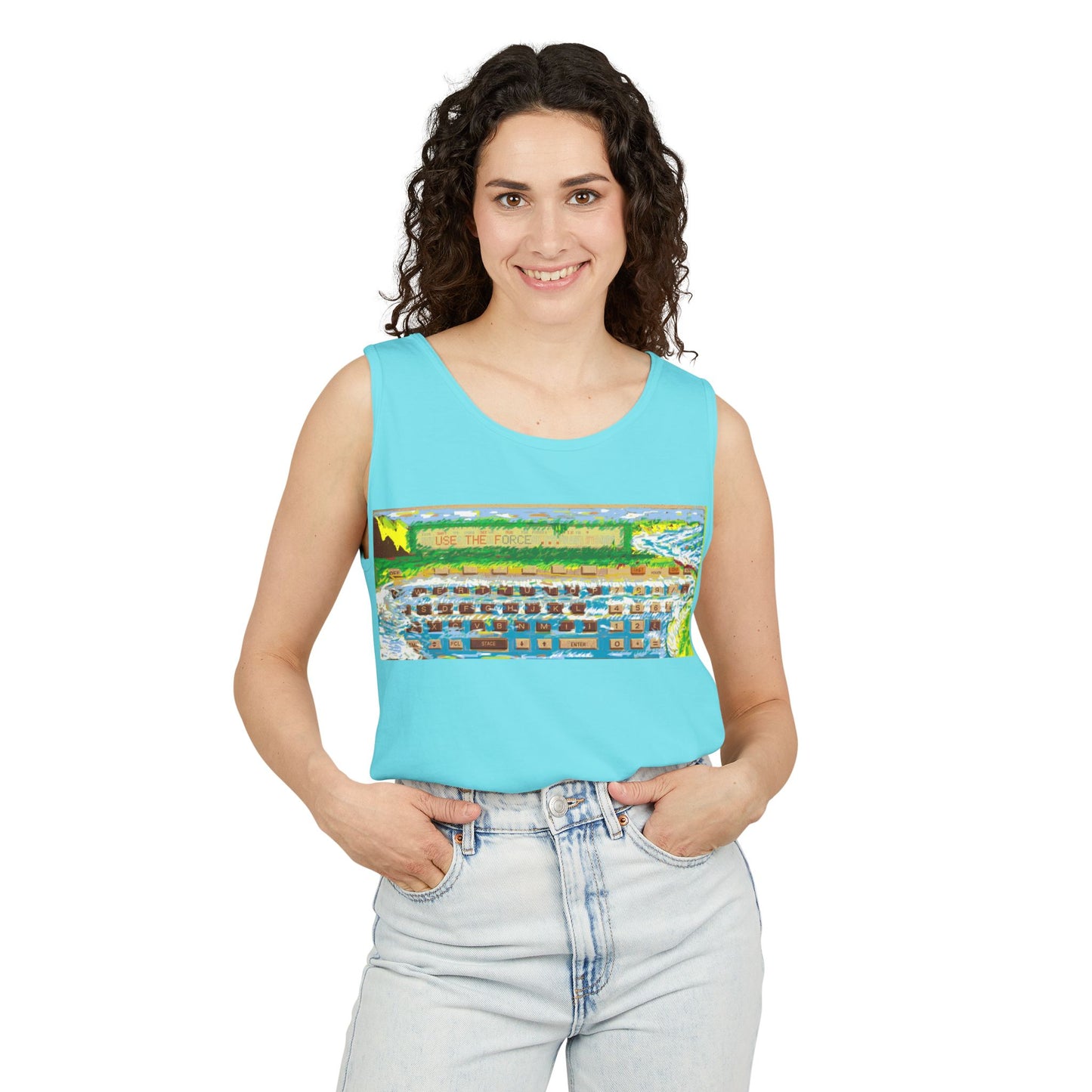 Pocket Computer Inspired Tank Top | Unisex Retro Graphic Tee for Tech Lovers, Summer Fashion, Gift for Nerds, Festival Wear, 80s Style