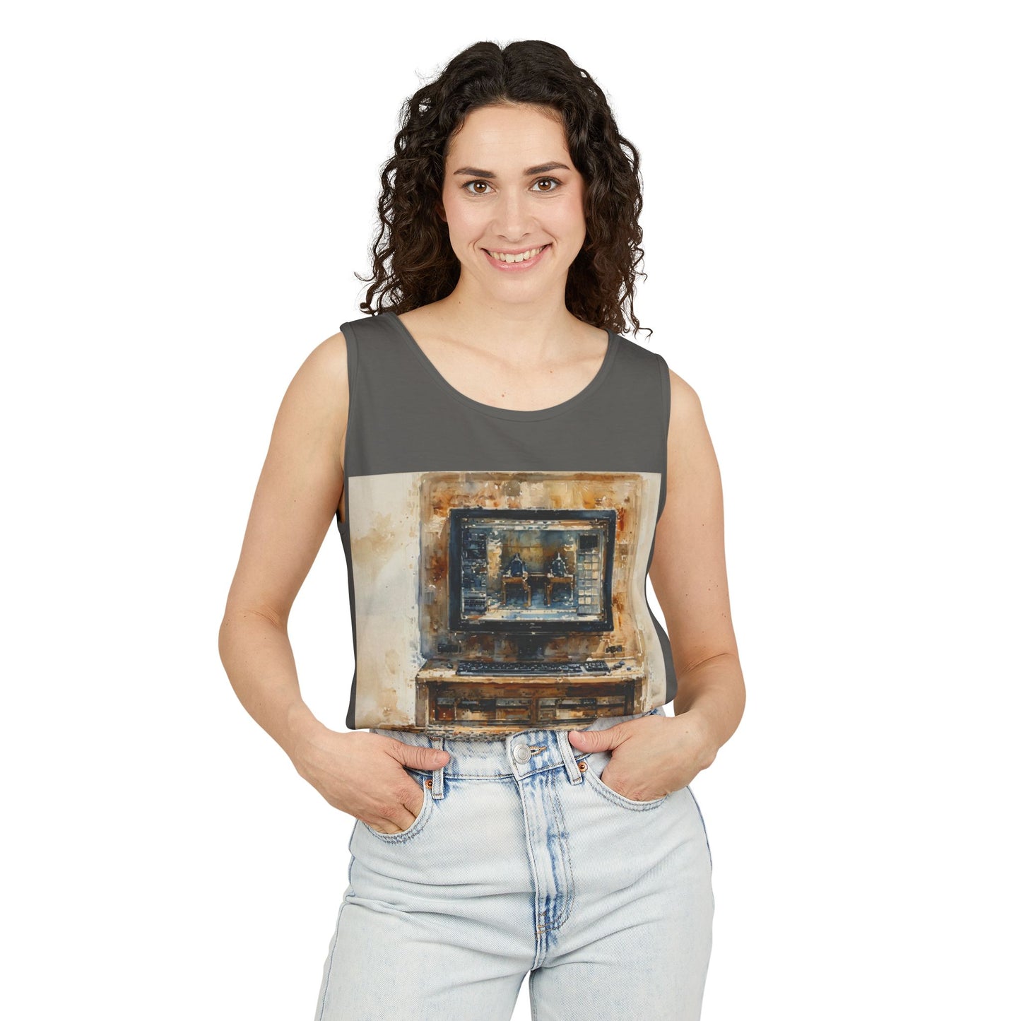 Classic business machine inspired Tank Top | Paint Art | Unisex Retro Graphic Tee for Tech Lovers, Summer Fashion, Gift for Nerds, Festival Wear, 80s Style