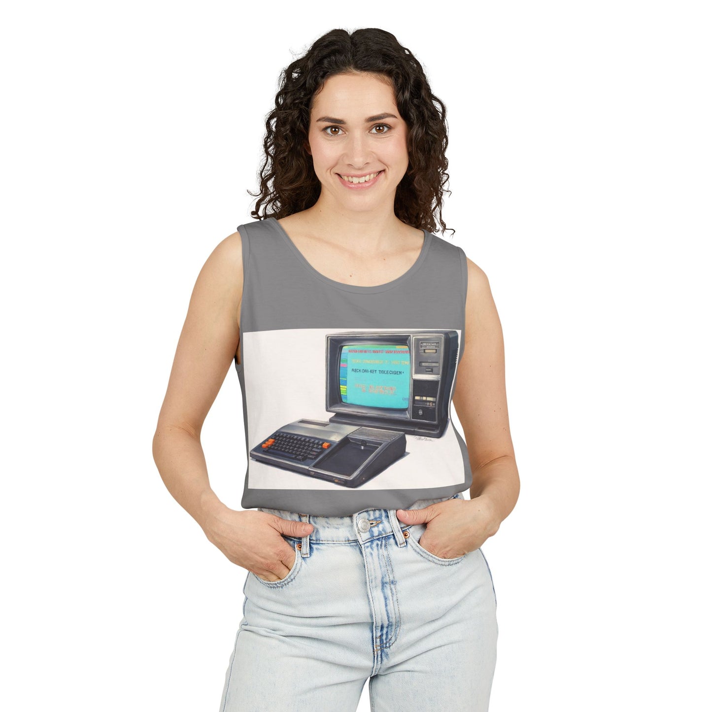 TI-99/4A Home Computer Inspired Tank Top | Mosaic Art Color | Unisex Retro Graphic Tee for Tech Lovers, Summer Fashion, Gift for Nerds, Festival Wear, 80s Style