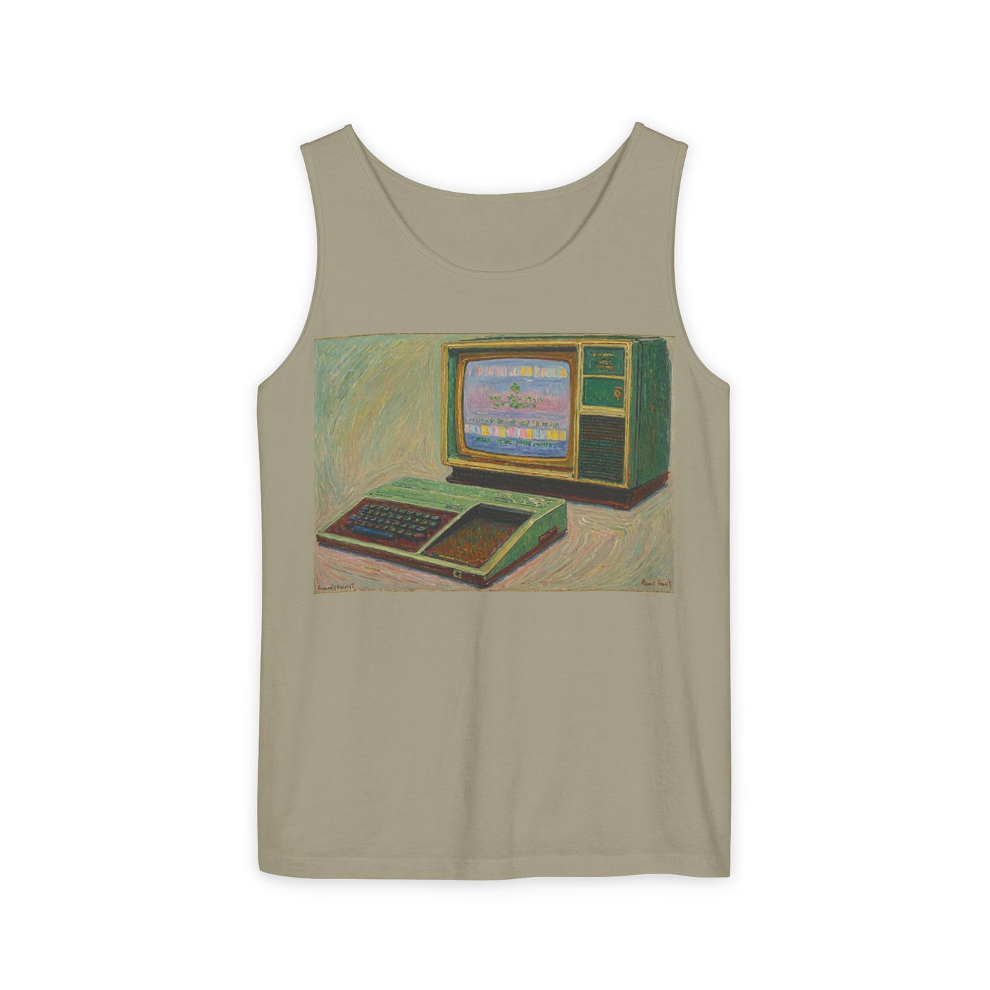 TI-99/4A Home Computer Inspired Tank Top | Oil Art 2 | Unisex Retro Graphic Tee for Tech Lovers, Summer Fashion, Gift for Nerds, Festival Wear, 80s Style