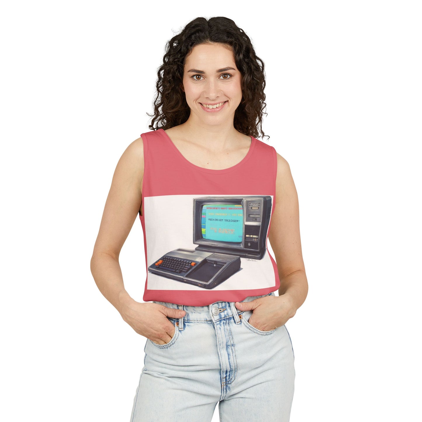 TI-99/4A Home Computer Inspired Tank Top | Mosaic Art Color | Unisex Retro Graphic Tee for Tech Lovers, Summer Fashion, Gift for Nerds, Festival Wear, 80s Style