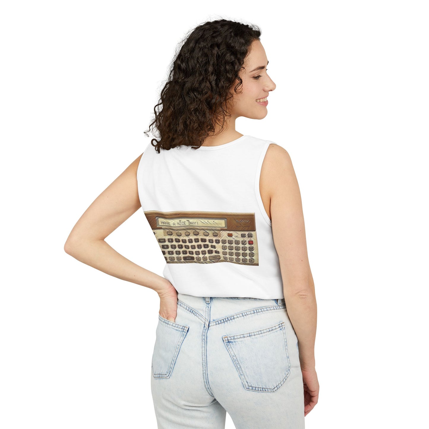 Pocket Computer Inspired Tank Top | Unisex Retro Graphic Tee for Tech Lovers, Summer Fashion, Gift for Nerds, Festival Wear, 80s Style