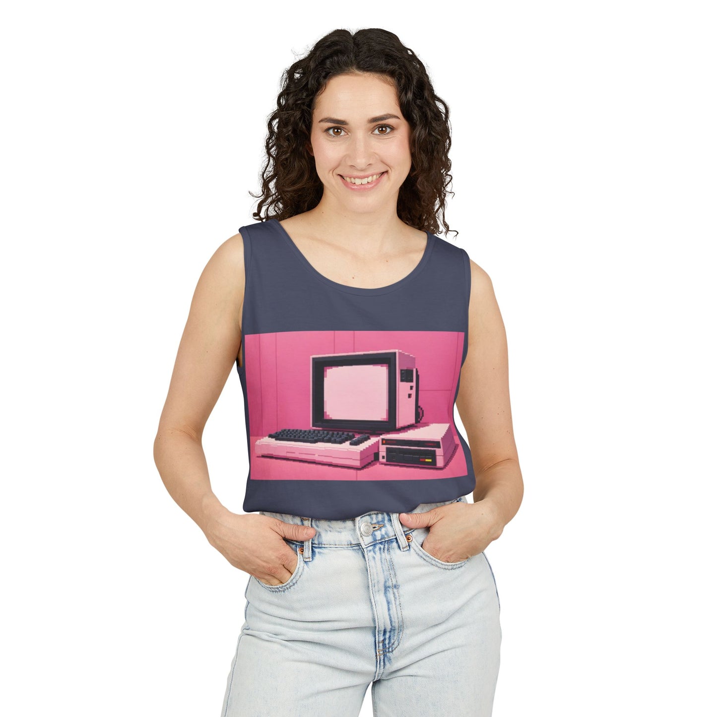 Classic 8 bit home computer inspired Tank Top | Pixel Art Color | Unisex Retro Graphic Tee for Tech Lovers, Summer Fashion, Gift for Nerds, Festival Wear, 80s Style