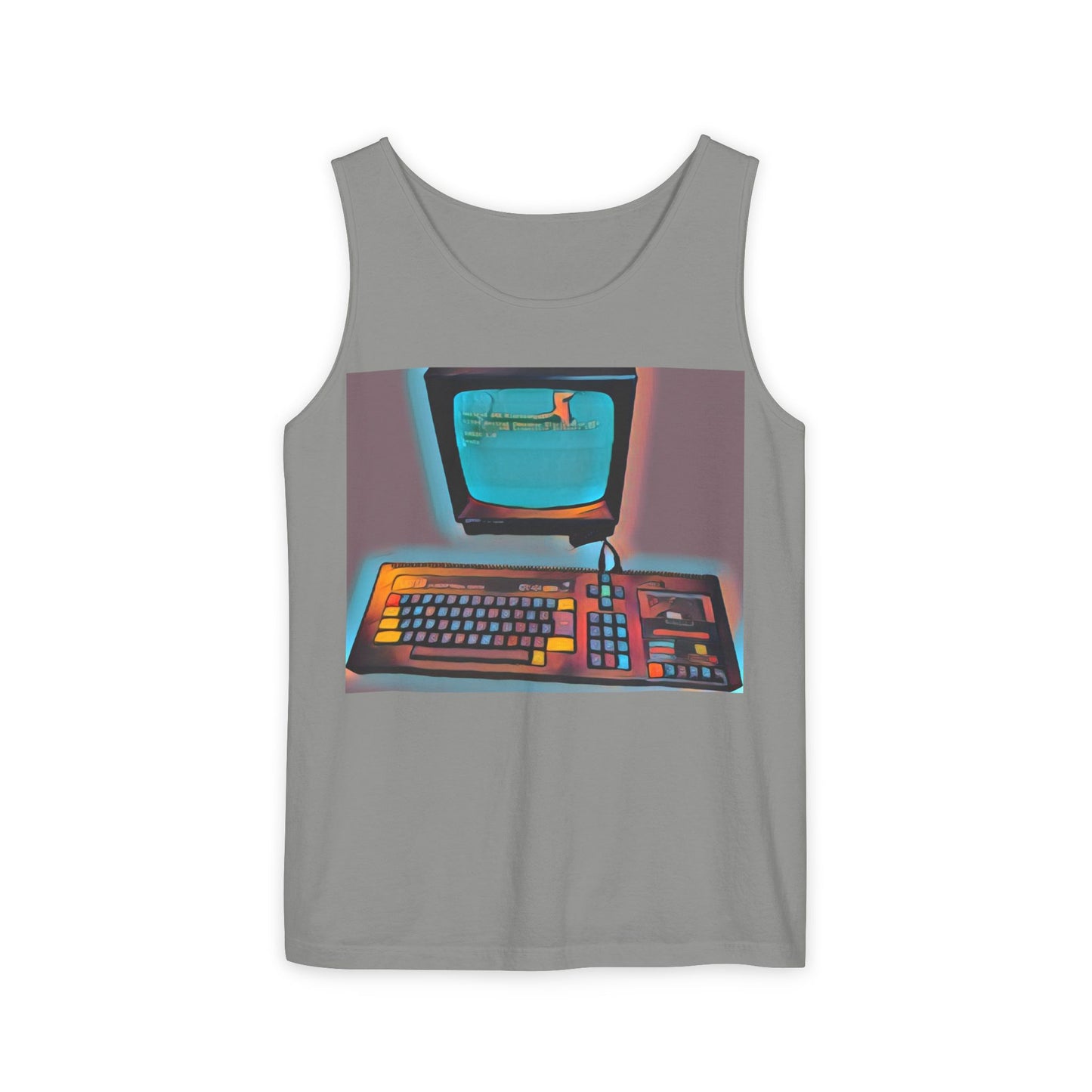 Classic 8 bit home computer inspired Tank Top | Print Art Color | Unisex Retro Graphic Tee for Tech Lovers, Summer Fashion, Gift for Nerds, Festival Wear, 80s Style