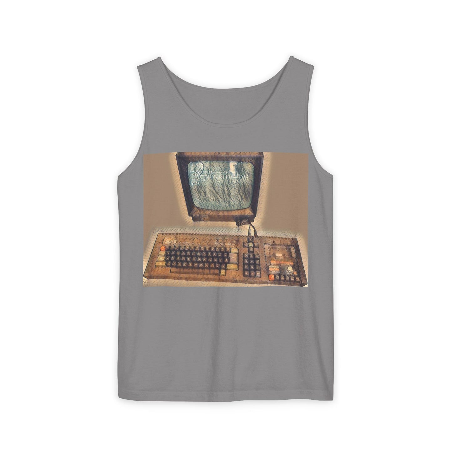 Classic 8 bit home computer inspired Tank Top | Faded Art Color | Unisex Retro Graphic Tee for Tech Lovers, Summer Fashion, Gift for Nerds, Festival Wear, 80s Style