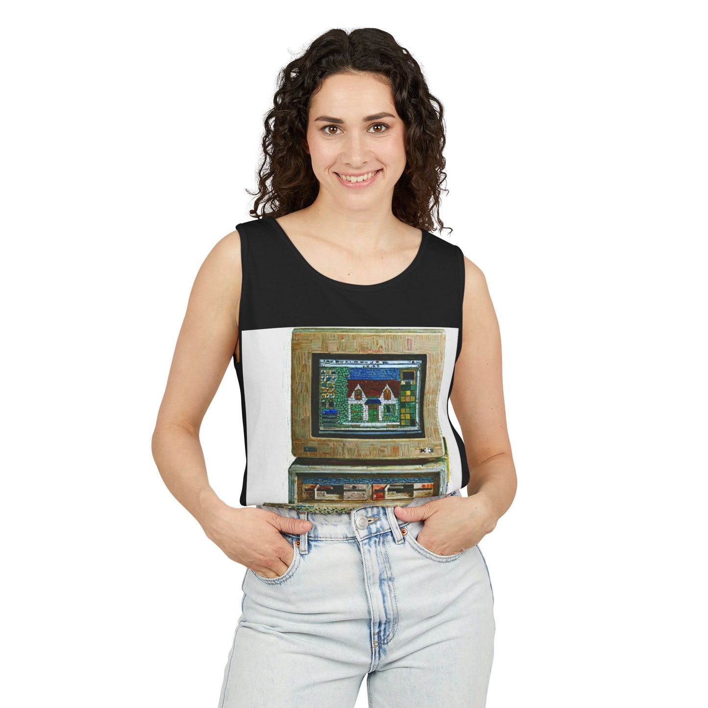 Classic business machine inspired Tank Top | Mosaic Art Color | Unisex Retro Graphic Tee for Tech Lovers, Summer Fashion, Gift for Nerds, Festival Wear, 80s Style