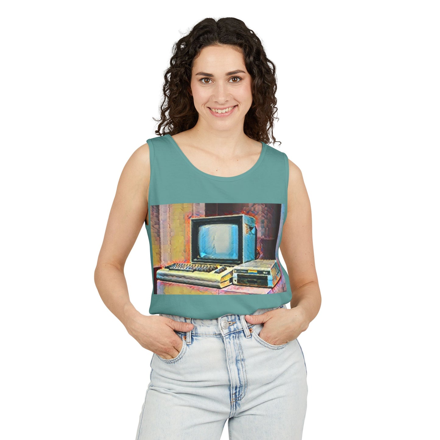 Classic 8 bit home computer inspired Tank Top | Spray Art Color | Unisex Retro Graphic Tee for Tech Lovers, Summer Fashion, Gift for Nerds, Festival Wear, 80s Style
