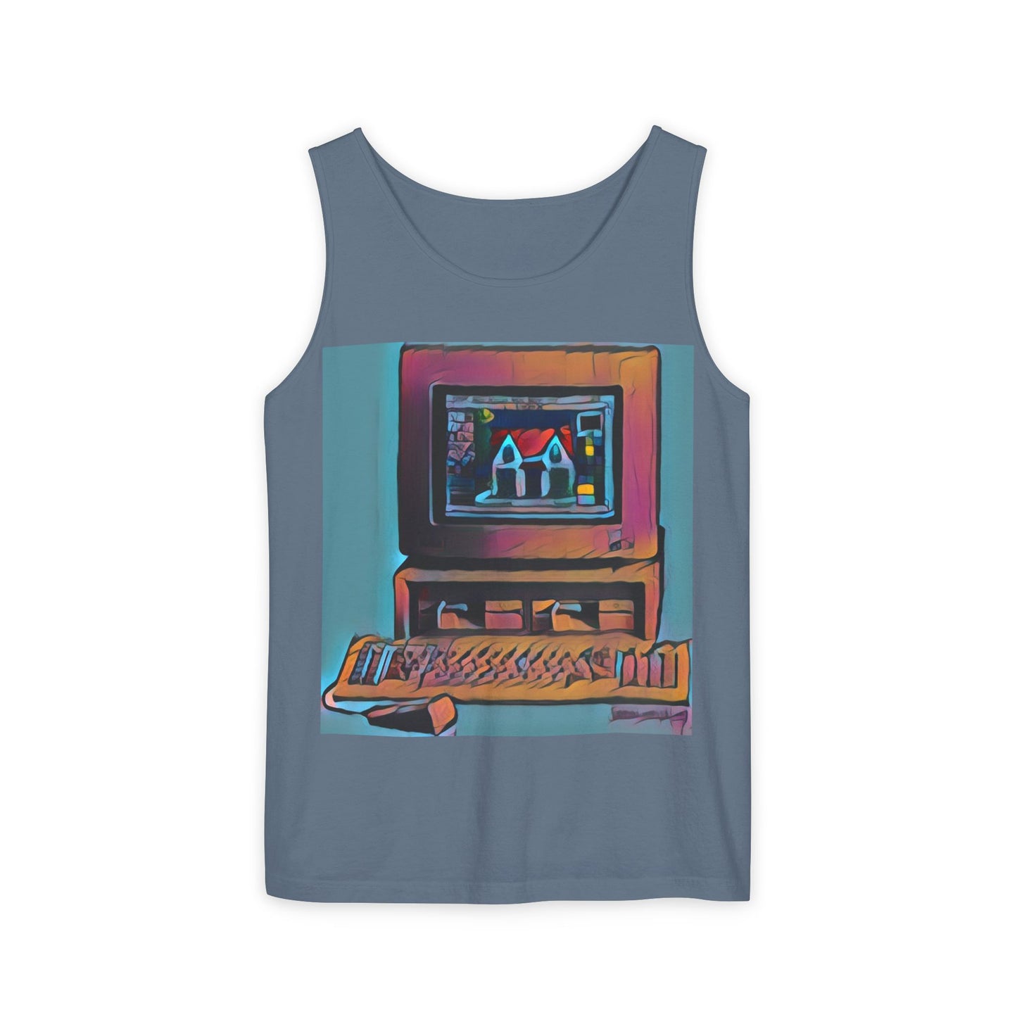 Classic business machine inspired Tank Top | Print Art Color | Unisex Retro Graphic Tee for Tech Lovers, Summer Fashion, Gift for Nerds, Festival Wear, 80s Style