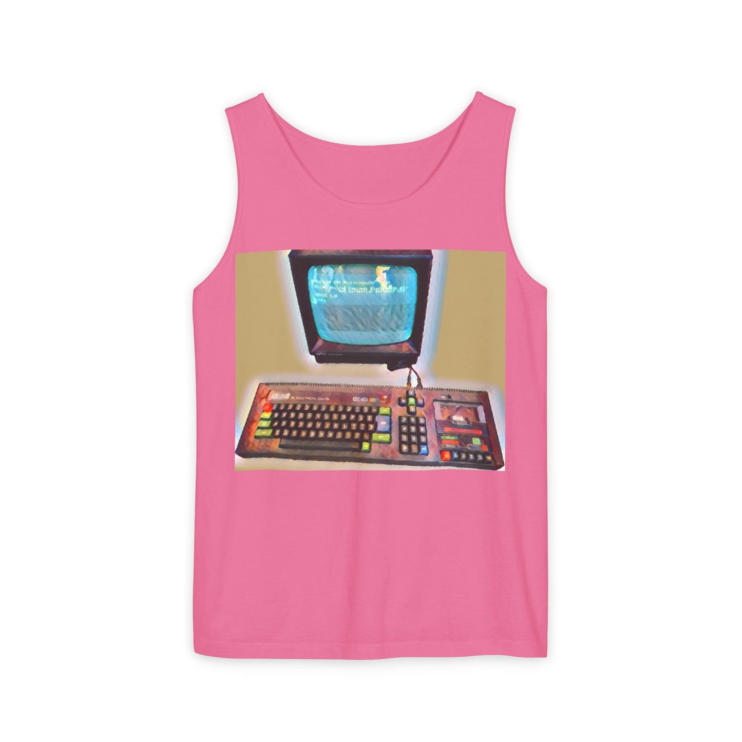 Classic 8 bit home computer inspired Tank Top | Color Print Art | Unisex Retro Graphic Tee for Tech Lovers, Summer Fashion, Gift for Nerds, Festival Wear, 80s Style