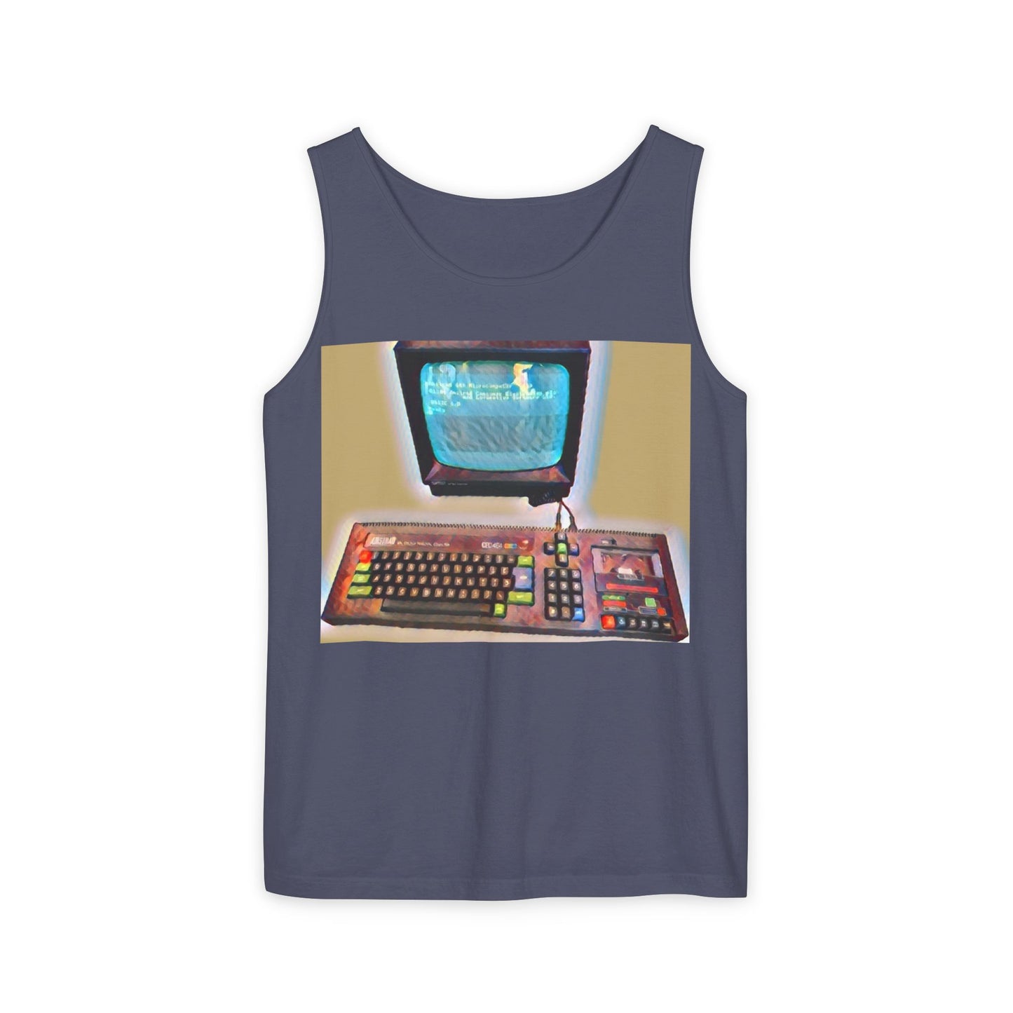 Classic 8 bit home computer inspired Tank Top | Color Print Art | Unisex Retro Graphic Tee for Tech Lovers, Summer Fashion, Gift for Nerds, Festival Wear, 80s Style