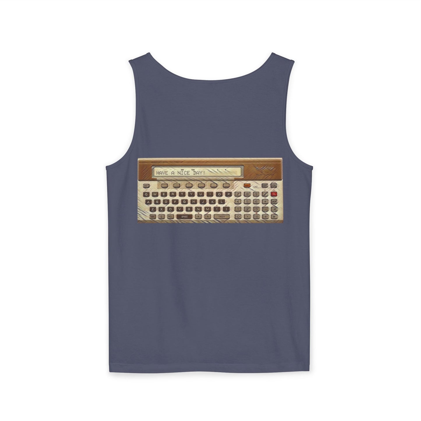 Pocket Computer Inspired Tank Top | Unisex Retro Graphic Tee for Tech Lovers, Summer Fashion, Gift for Nerds, Festival Wear, 80s Style