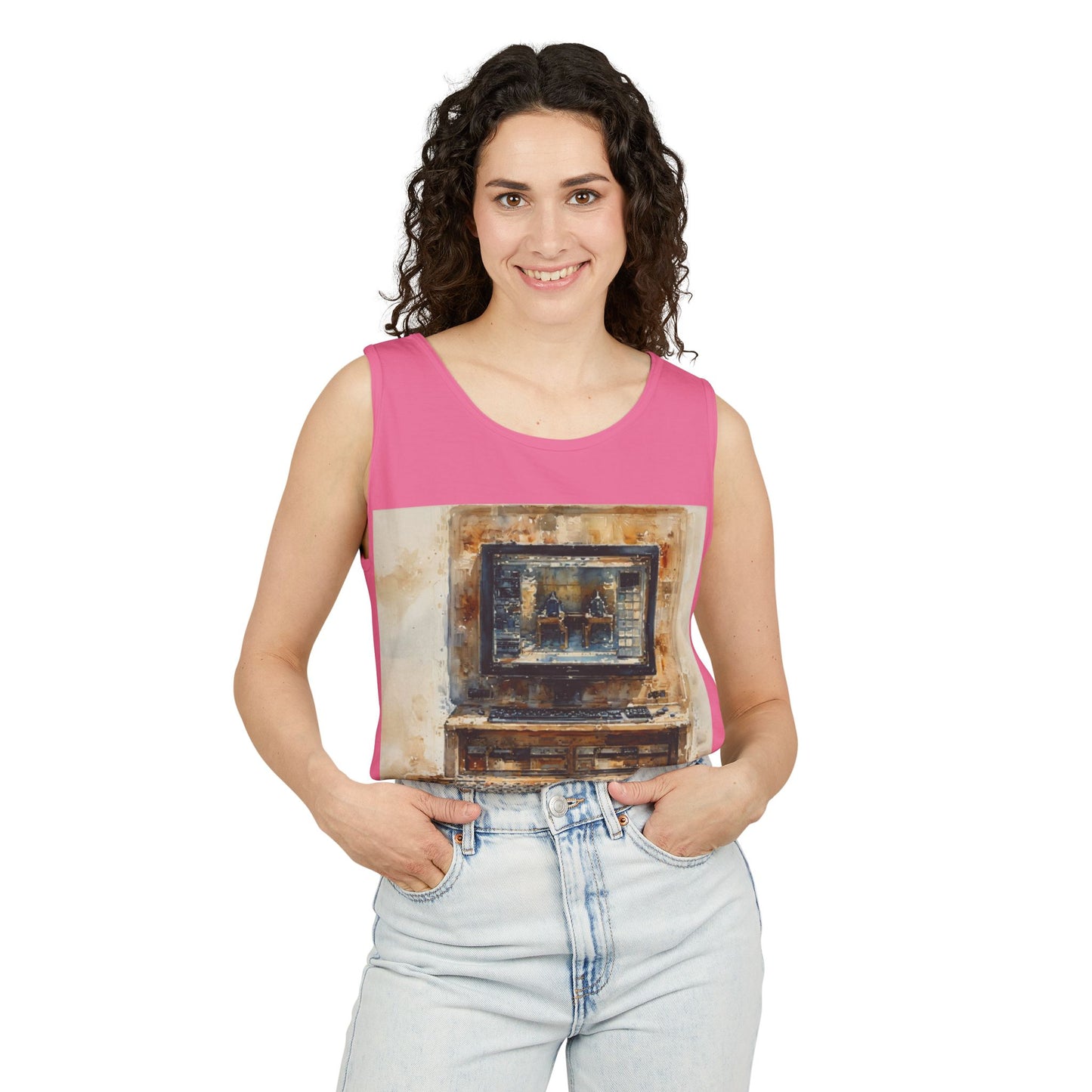 Classic business machine inspired Tank Top | Paint Art | Unisex Retro Graphic Tee for Tech Lovers, Summer Fashion, Gift for Nerds, Festival Wear, 80s Style